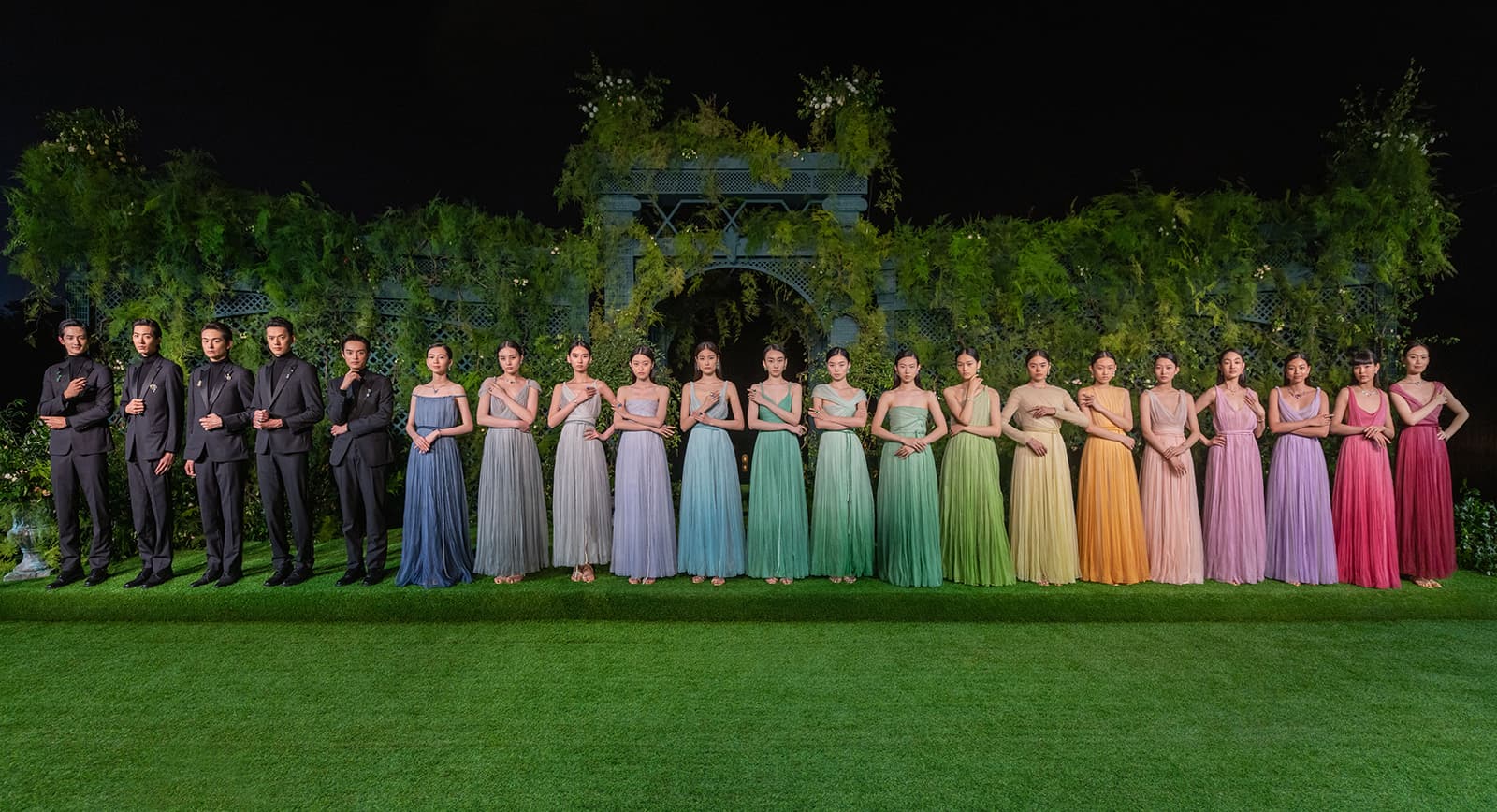 At the launch of the Tie & DIOR high jewellery collection in Shanghai, models wore Maria Grazia Chiuri’s colourful dresses for Dior, accessorised with magnificent jewels from the collection