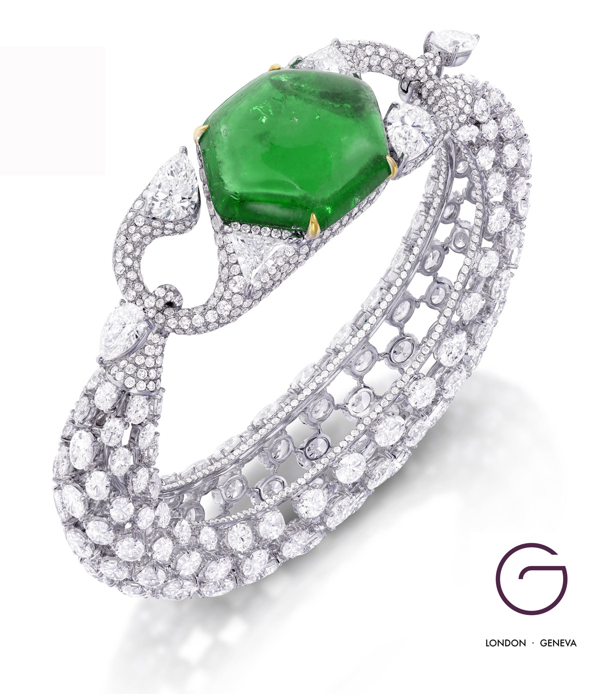 Glenn-Spiro-Emerald-Cuff гленн спайро браслет бриллианты изумруд белое золото платина