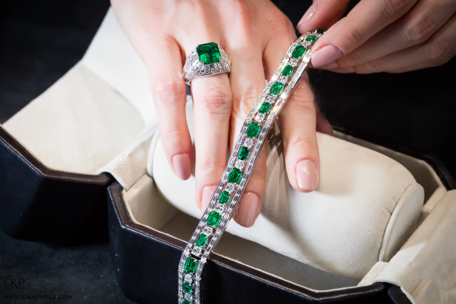 Picchiotti emerald and diamond bracelet and ring