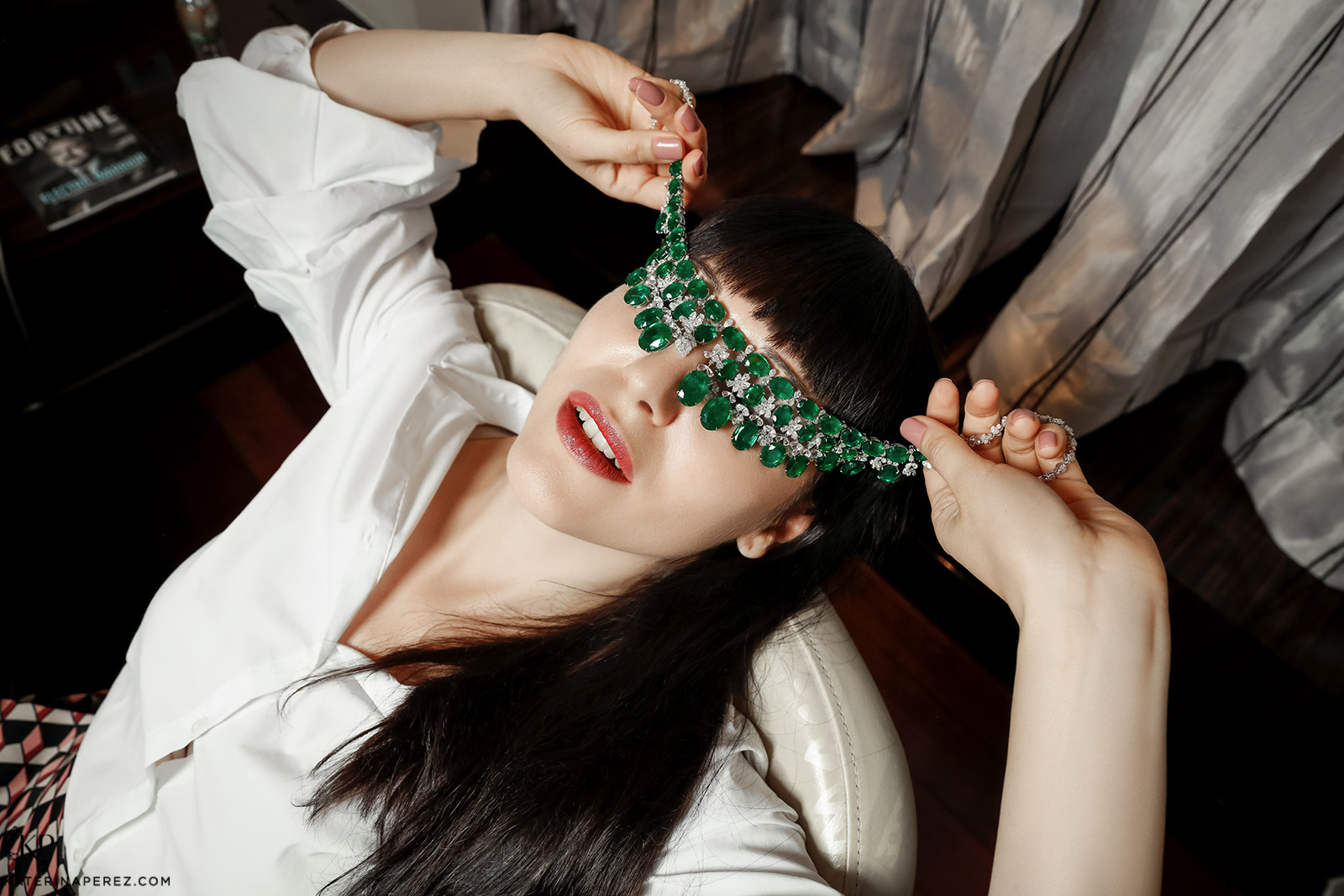 Katerina with a Kamyen emerald and diamond necklace