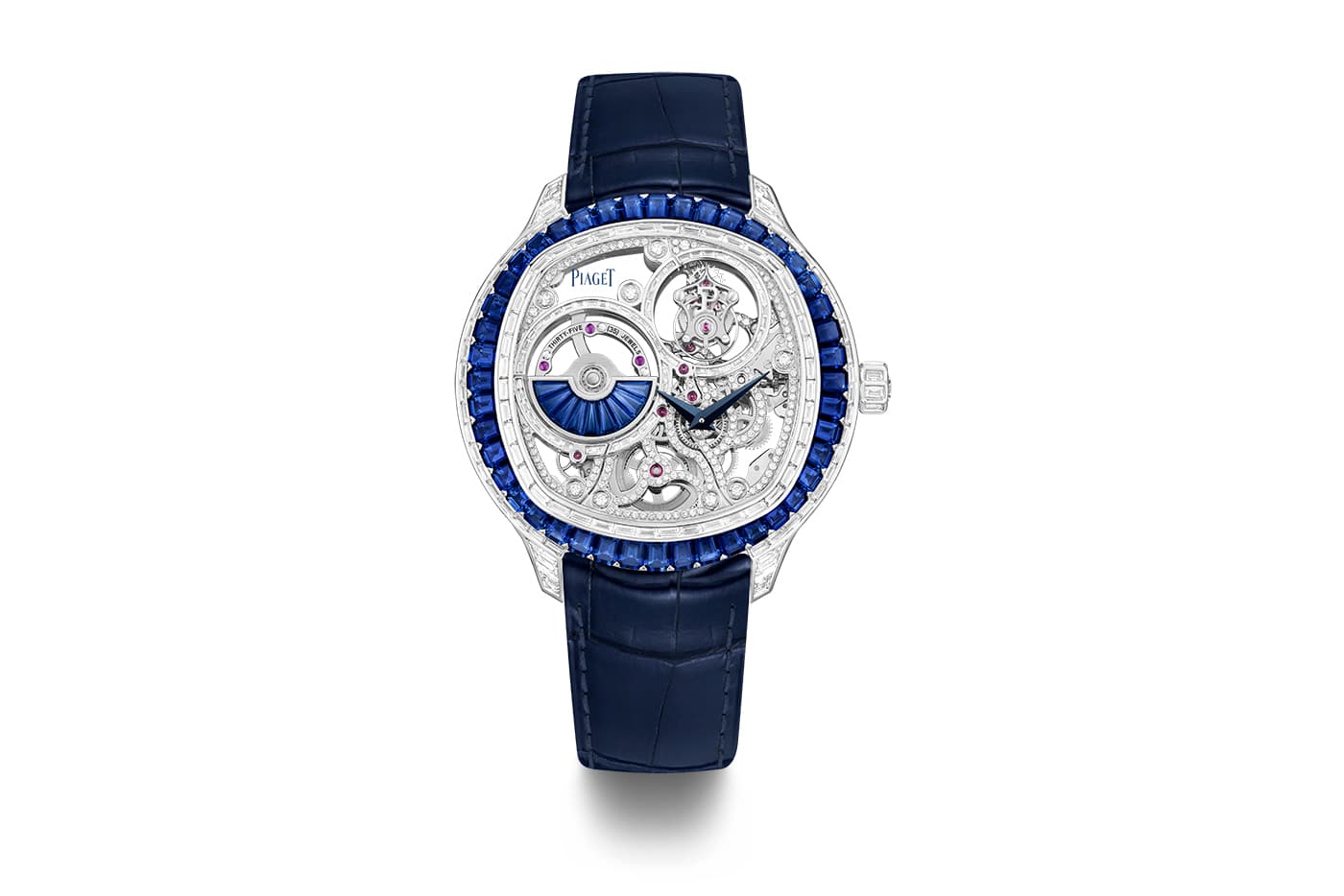 The Polo Emperador Sapphire Skeleton Tourbillon timepiece showcases Piaget's expertise in both watch and jewellery making