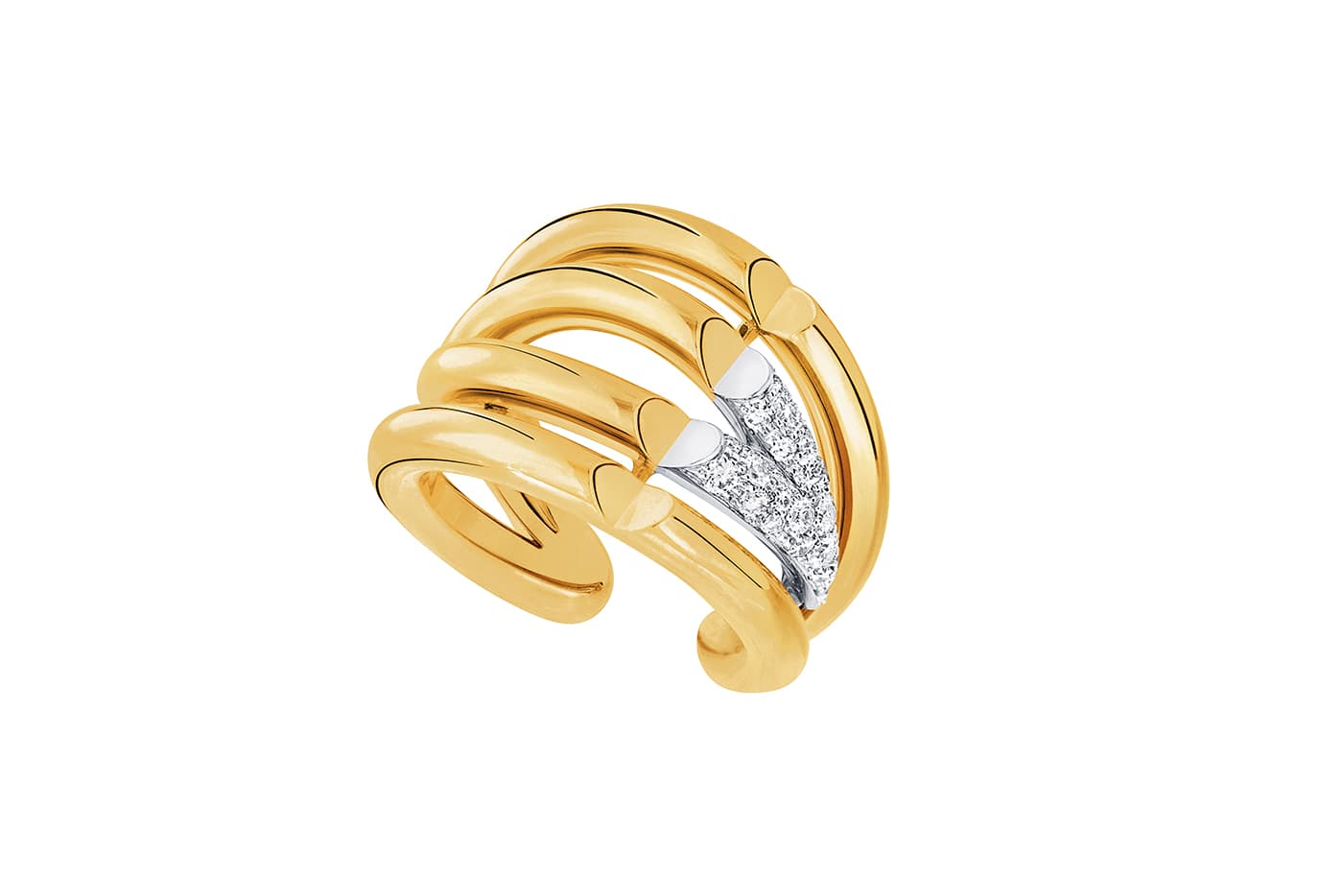 Louis Vuitton LV Volt Upside Down Ring, Yellow and White Gold and Diamonds Gold. Size 47