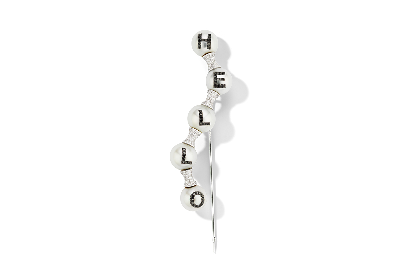 One outspoken brooch spells out the word HELLO in black diamonds - a witty conversation starter