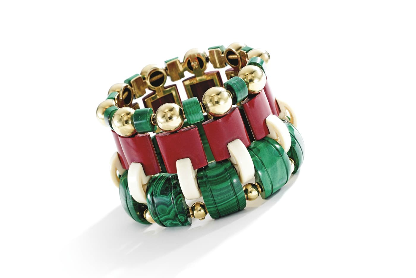 This important vintage malachite, Purpurin and ivory bracelet by Boucheron is one of Stephane’s greatest finds. He sold it in New York in 2008 for more than $800,000