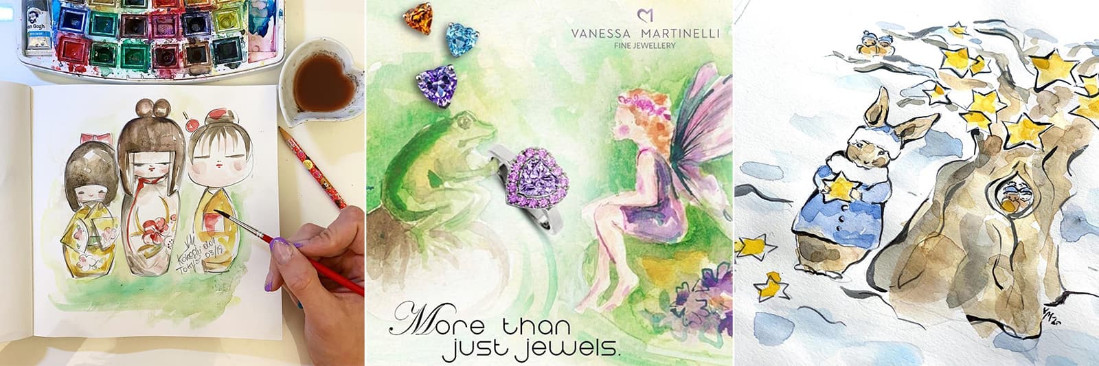 An artist at heart, Vanessa's adorable watercolours express the designer's unique positivity and joy for life