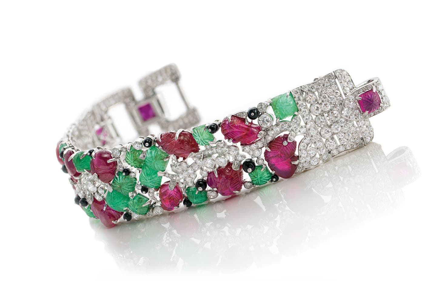 An Art Deco multi-gemstone ‘Tutti Frutti’ style bracelet, created by Cartier, and sold by Christie’s in November 2020