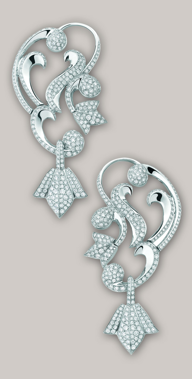 Mellerio dits Meller Secrets de Lys ear cuffs crafted in platinum and set with diamonds