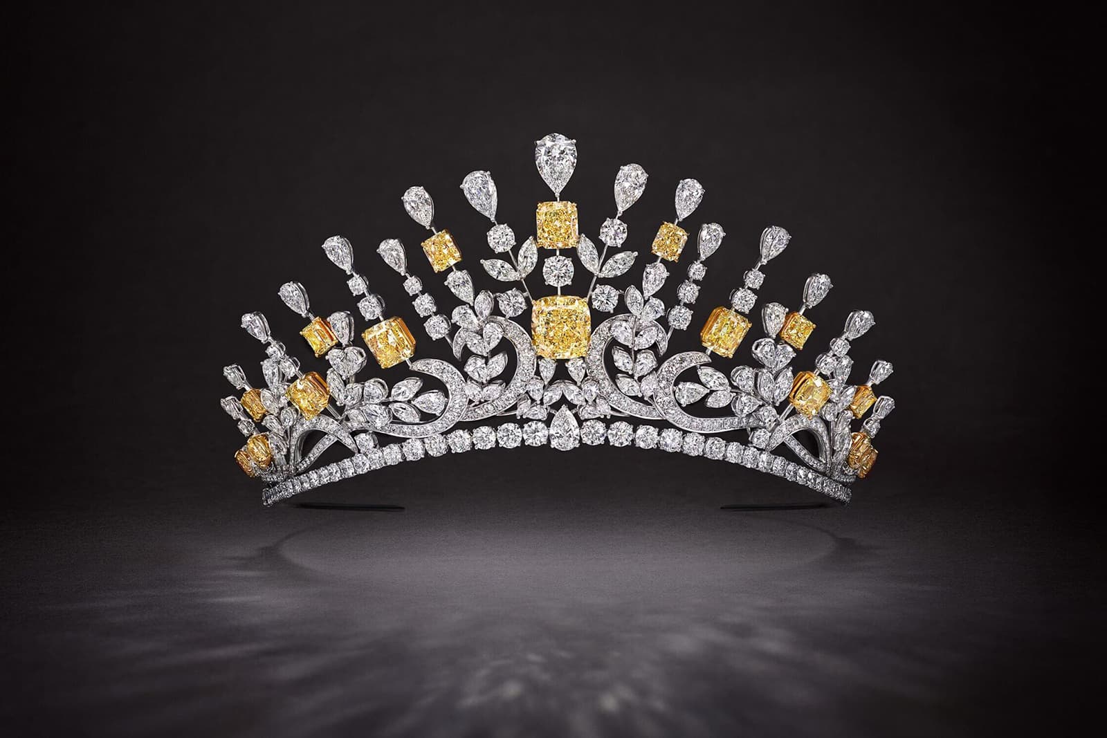 Graff tiara with 177.64 carats of white and yellow diamonds