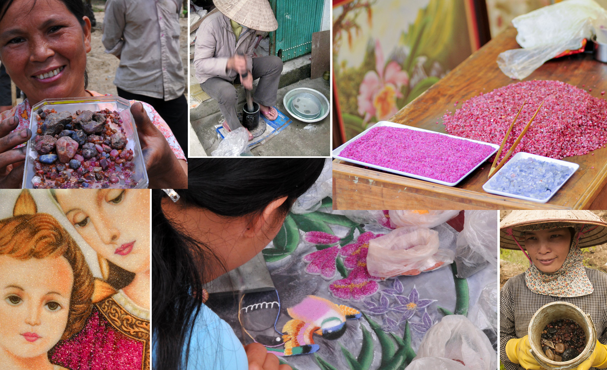 Gem painting is a vital part of the economy of gemstones in Vietnam and helps to support miners and their families