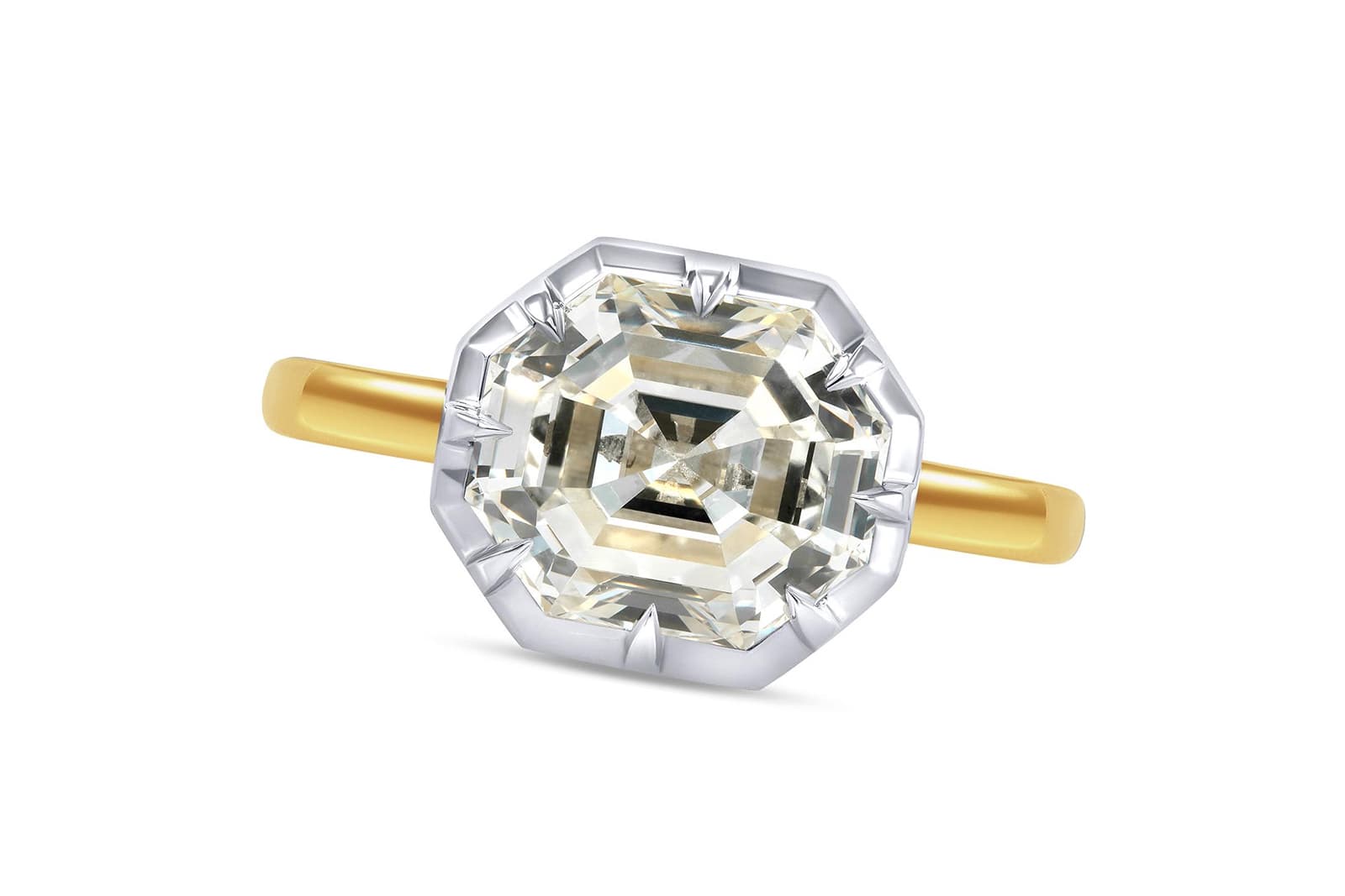 A custom-made antique emerald-cut diamond ring crafted by IceRock Diamonds
