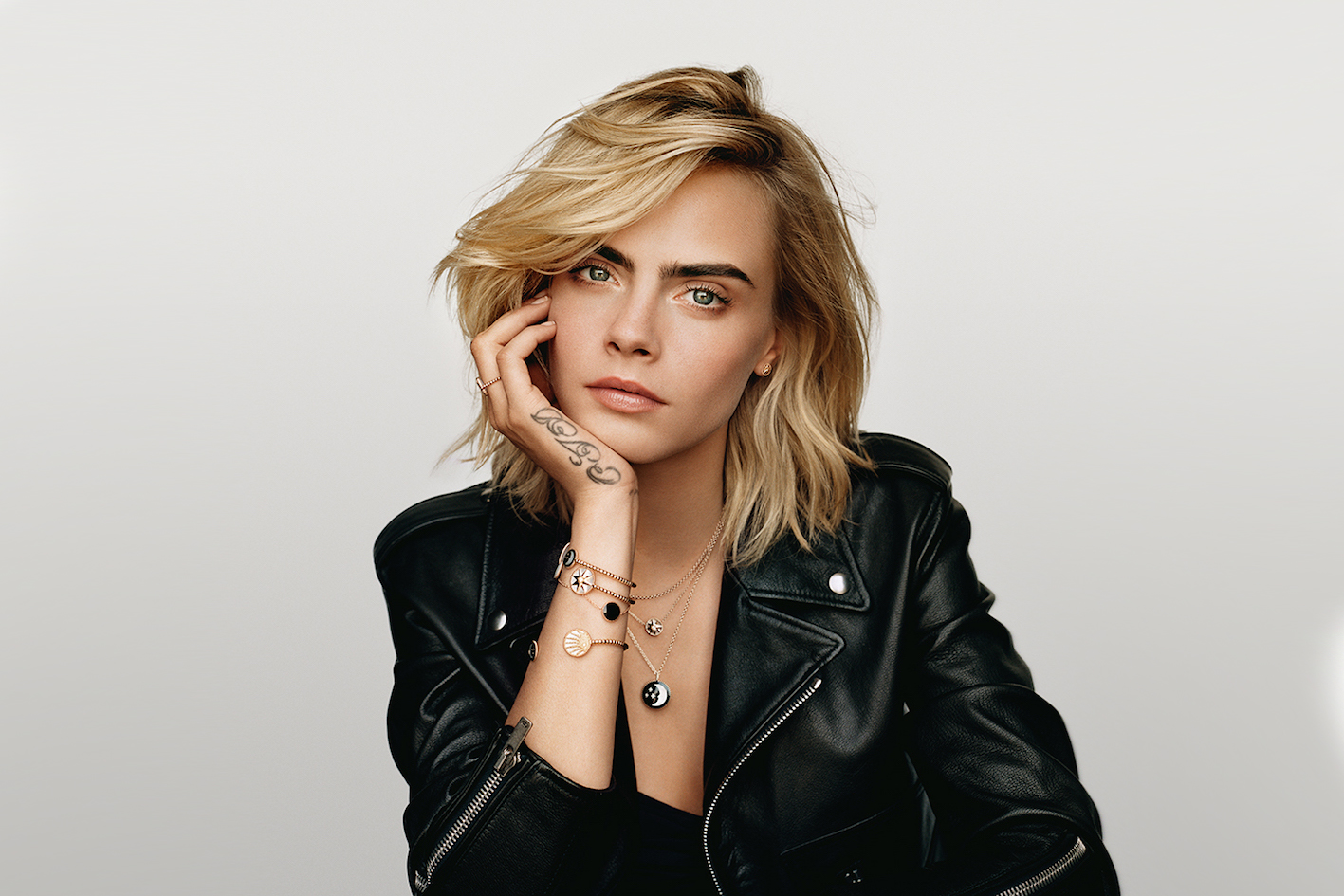 Dior Joaillerie from the Rose Celeste collection by Victoire de Castellane, worn by model Cara Delevingne