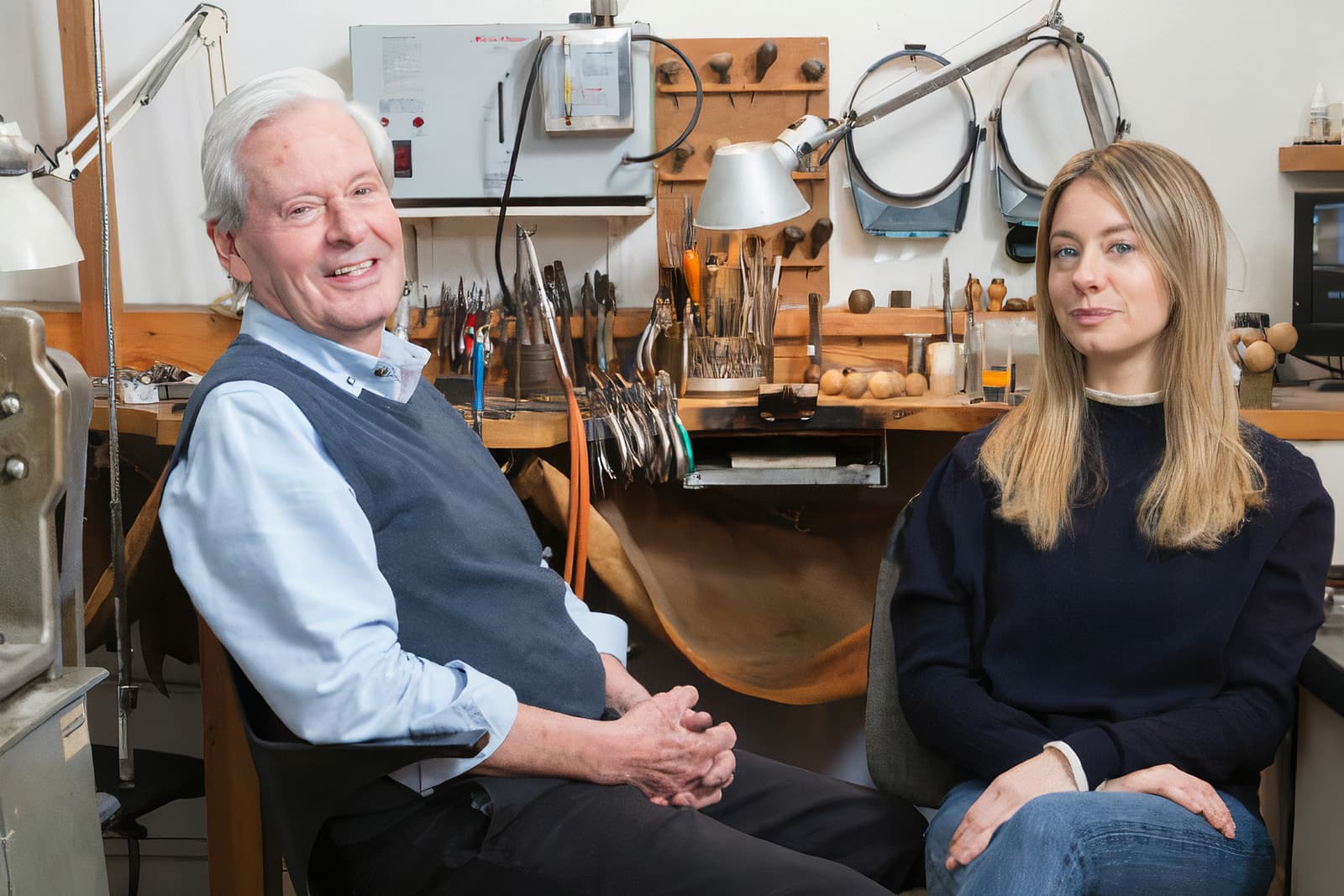 Jessie Thomas and her father, David Thomas, who has enjoyed a long career in jewellery design