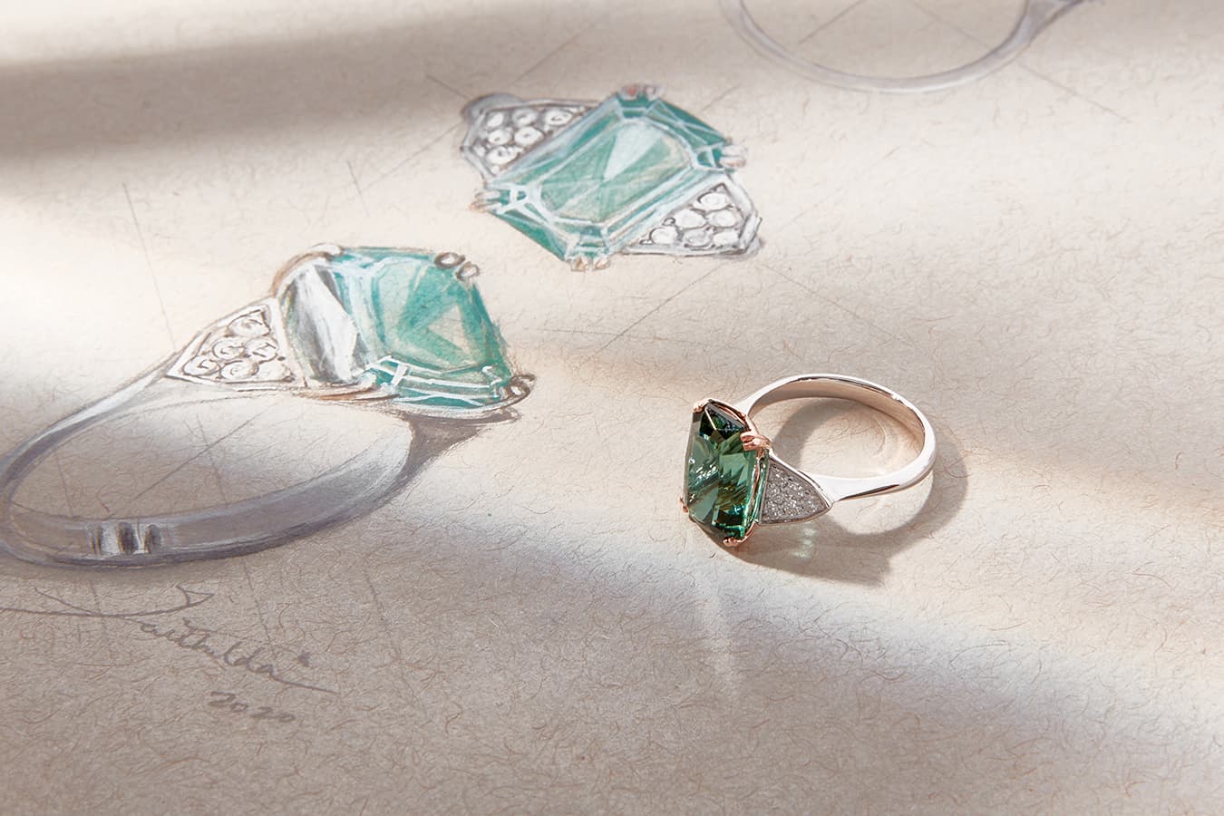 Faith Jewels Ellery ring with natural teal tourmaline and diamonds