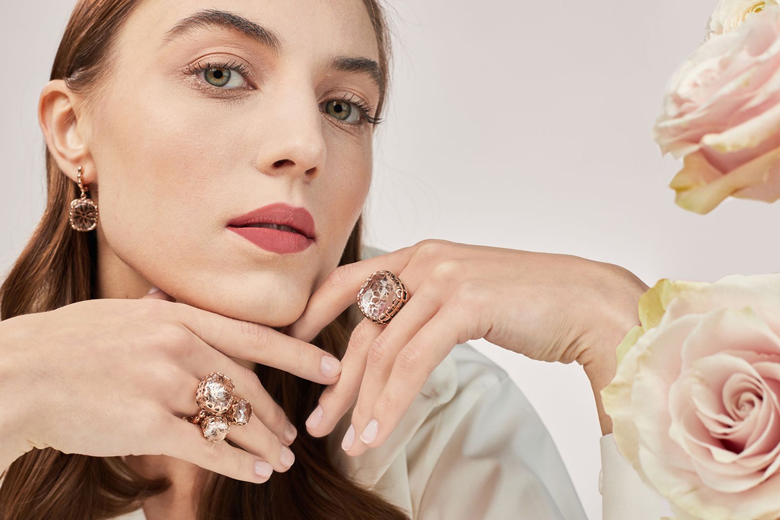 Rose quartz jewellery suite by Laurent Gandini