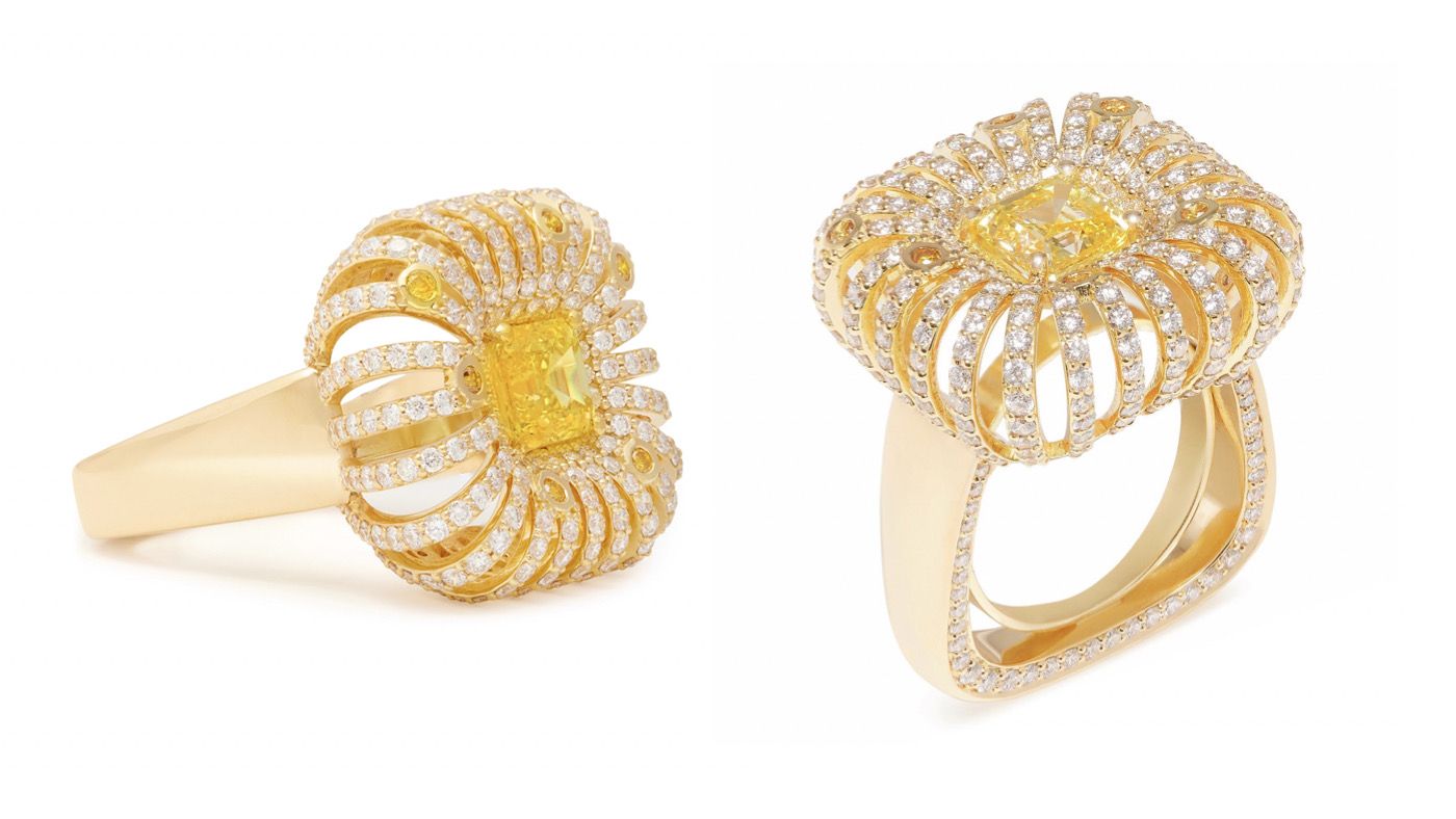 Faith Jewels ‘Mirragio’ ring with a yellow diamond