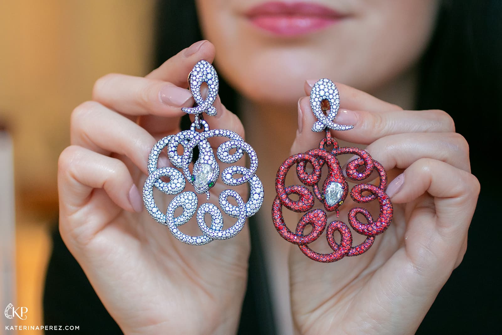 Antonio Seijo ‘The Sprial and the Serpent’ reversible earrings with diamonds and rubies in gold and titanium 