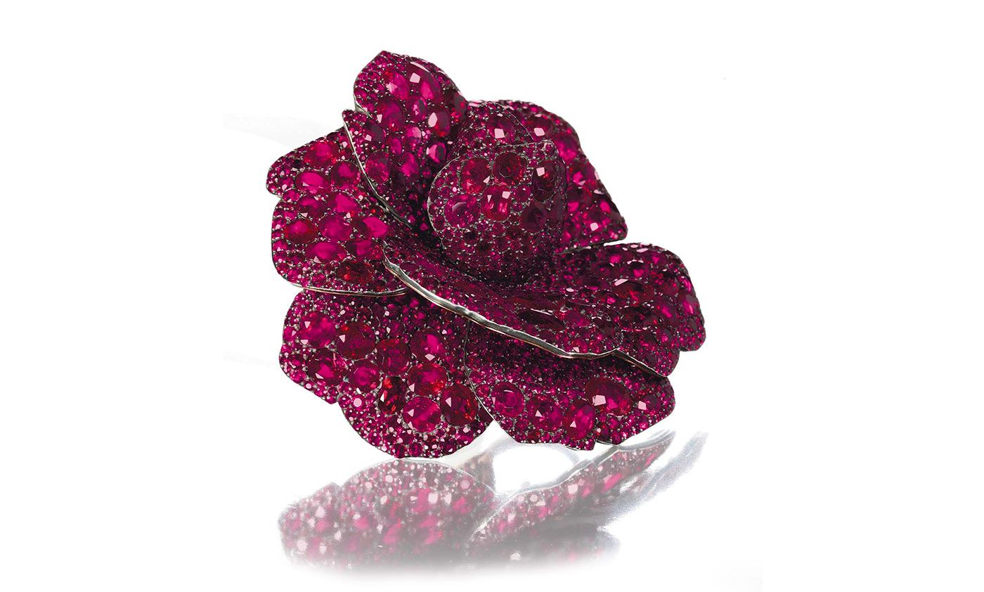 Peony ruby brooch by JAR, sold at Christie's in May 2012