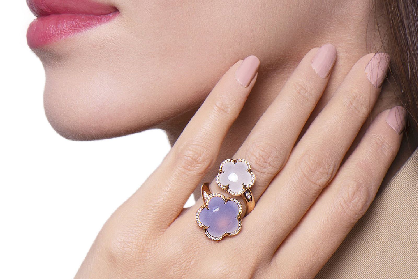 Pasquale Bruni Bon Ton rings, including a carved chalcedony similar to the 'Very Peri' Pantone Colour of the Year