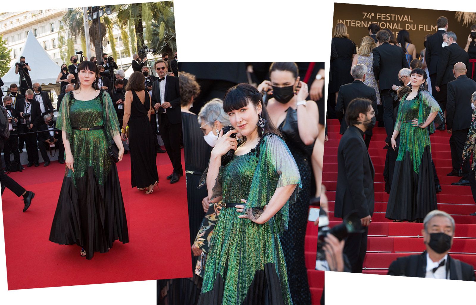 Katerina Perez at the Cannes Film Festival 2021 wearing a Gemy Maalouf gown, Alzuarr shoes and Lydia Courteille earrings from the Topkapi collection