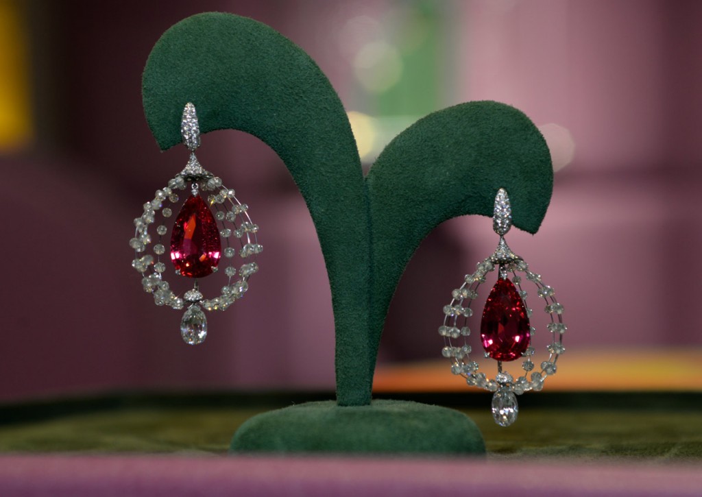 Suzanne Syz spinel and diamond earrings