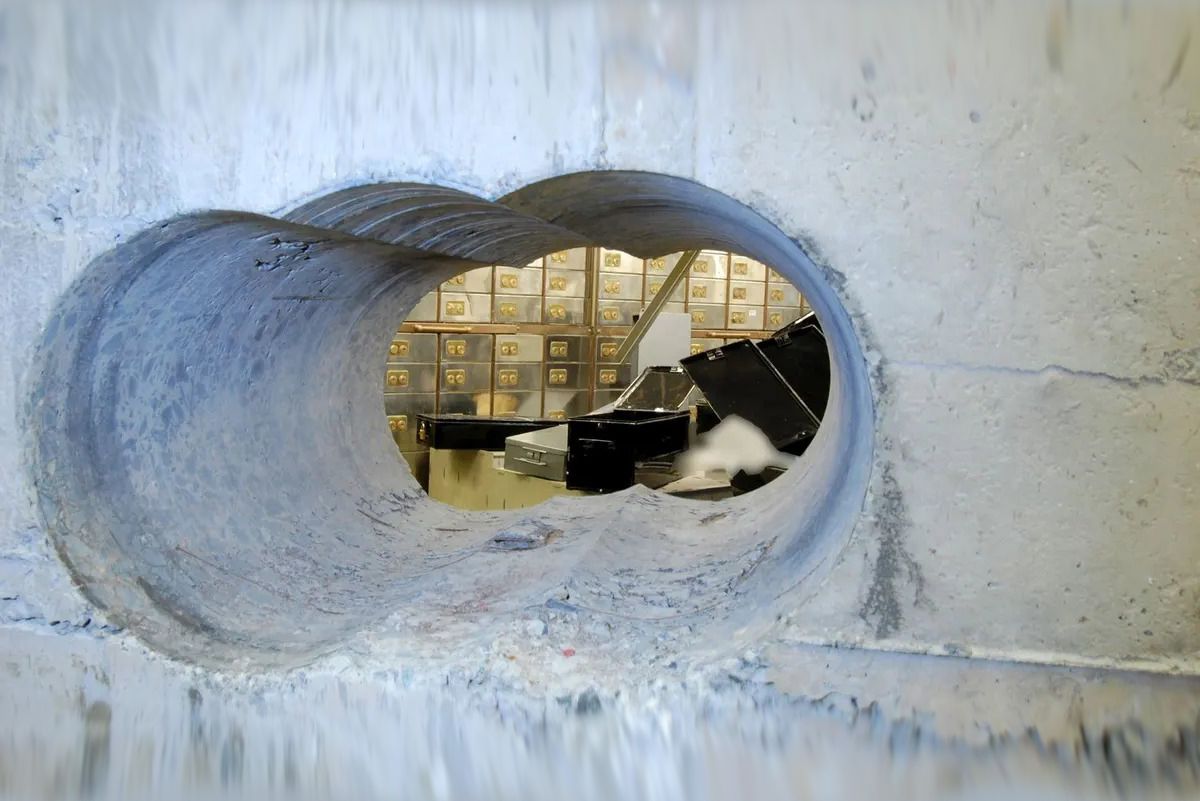 The hole in the wall that allowed burglars to access Hatton Garden Safe Deposit in London in 2015 