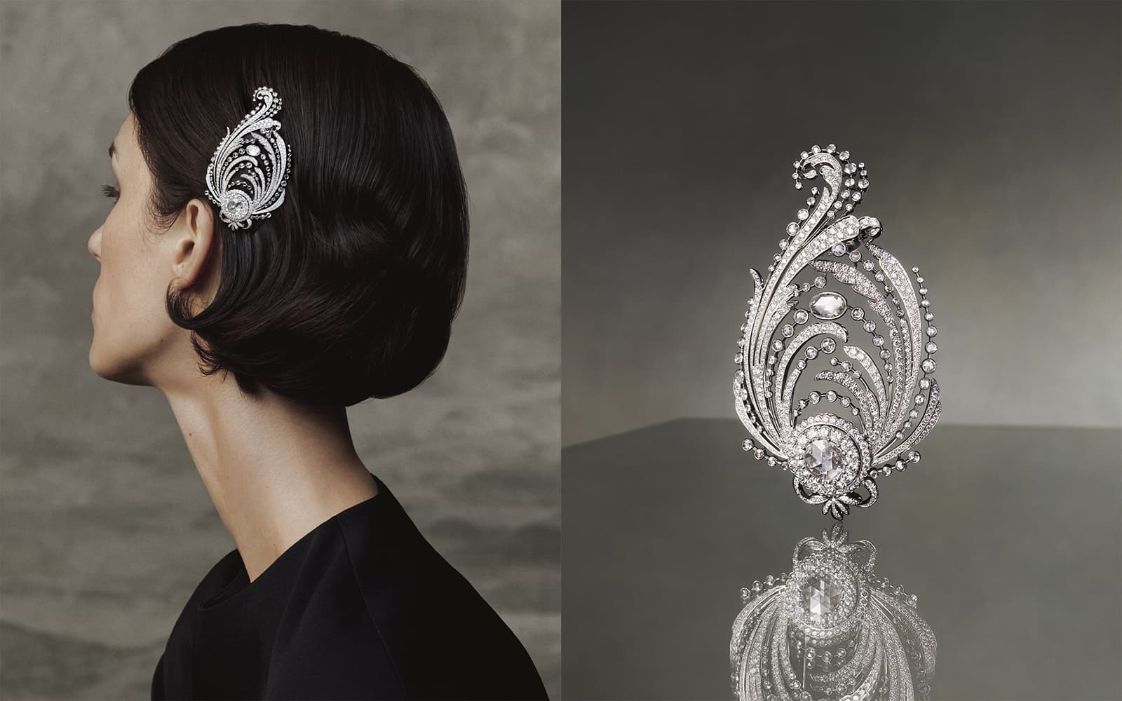Boucheron New Sarpech hair jewel set with a rose cut diamond of 1.27 carats and a rose-cut diamond of 0.68 carats in white gold from the Histoire de Style New Maharajahs High Jewellery Collection