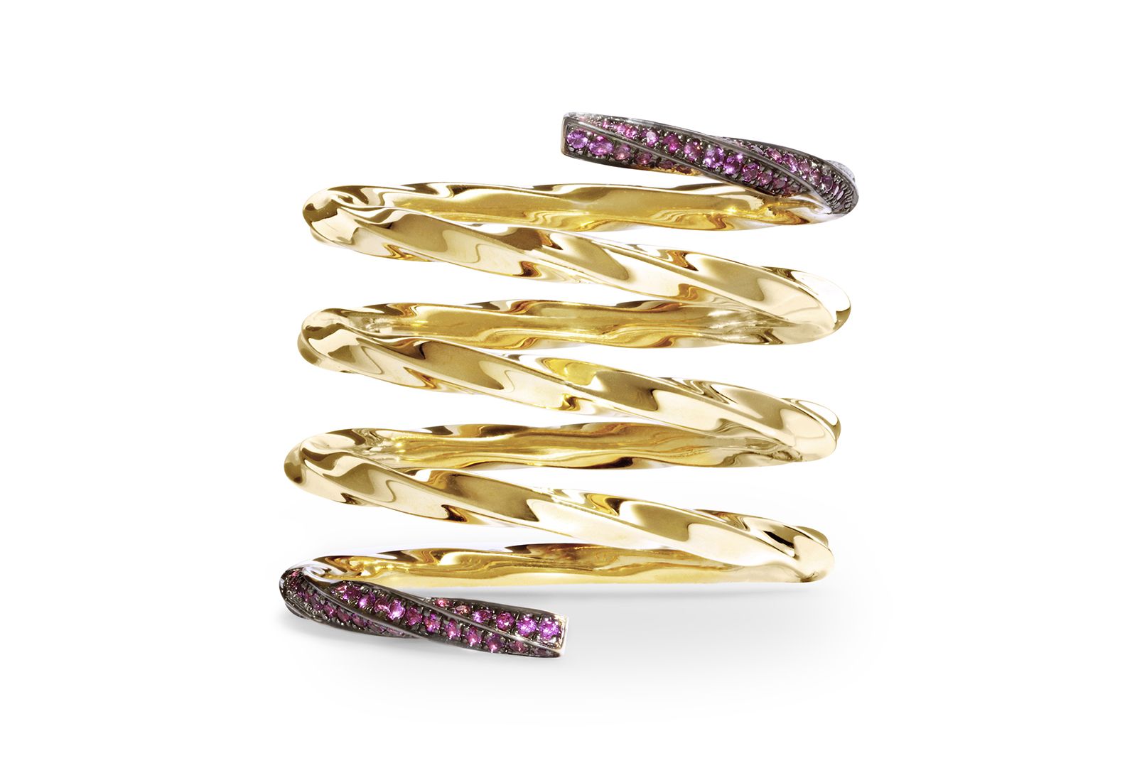 D. GREGORY Vesper 5 ring in 18k yellow gold with ruby tips 