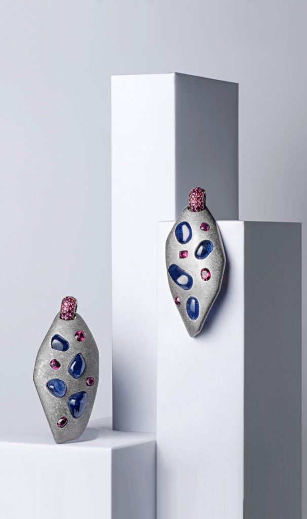 Suzanne Syz earrings with sapphires and spinels