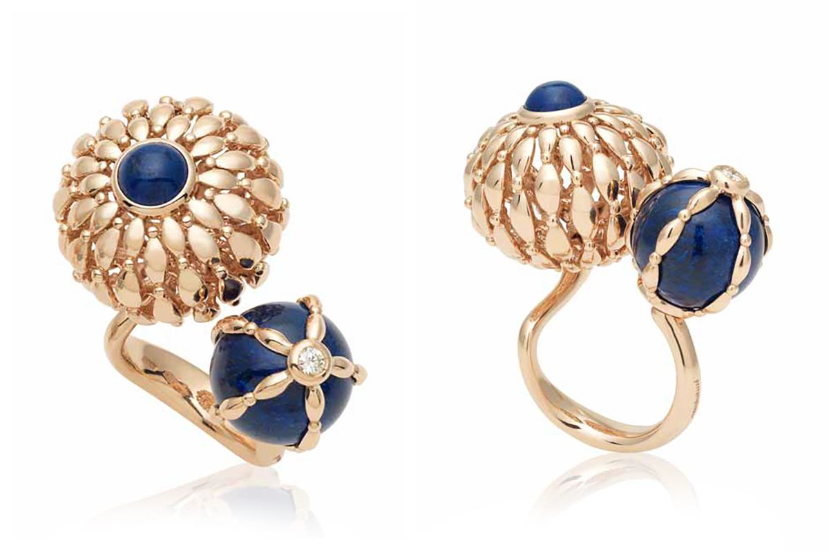 FerriFirenze Twist Twist ring in 18k rose gold, diamonds and lapis lazuli