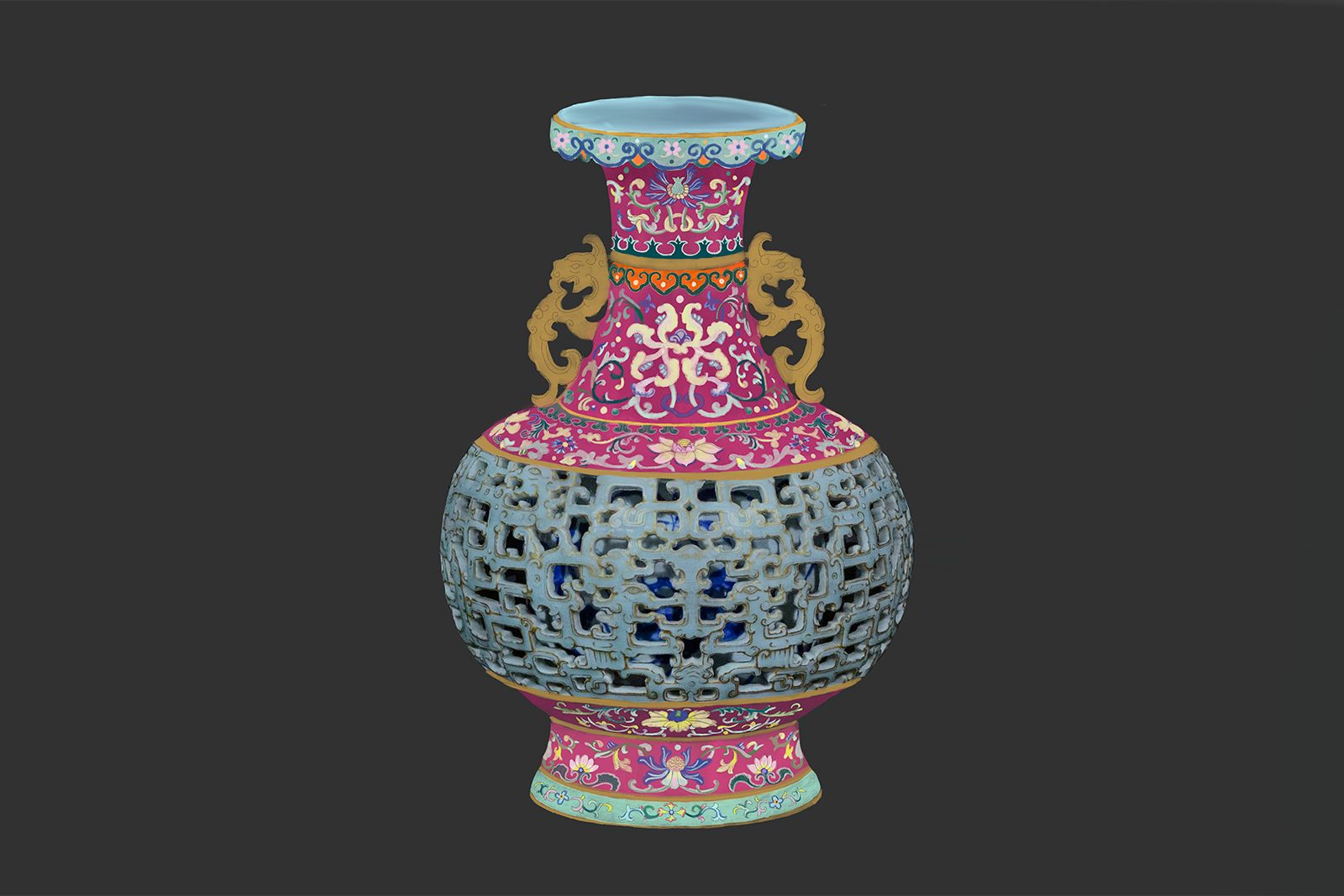 An 18th century Chinese porcelain vase that was once housed at the Qianqing Palace (Palace of Heavenly Purity) in the Forbidden City, which inspired the new Heavenly Purity line by Simone Jewels
