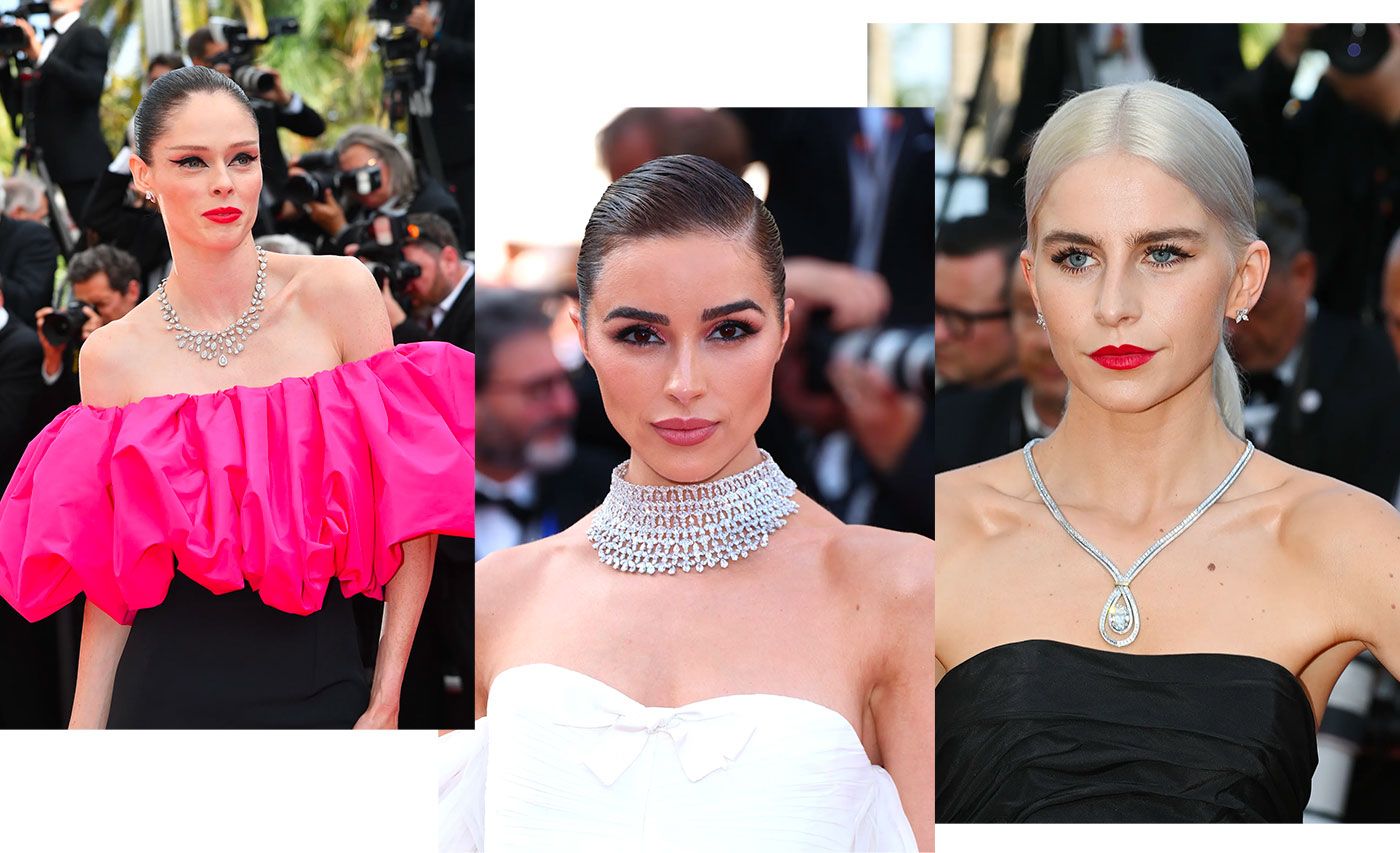 From left to right: Coco Rocha in Chaumet, Olivia Culpo in Chopard jewellery and Caroline Daur in Tiffany & Co. at the Cannes Film Festival 2022