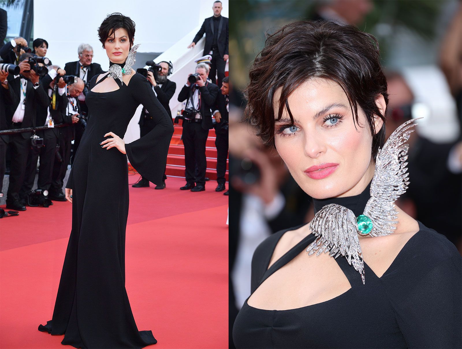 Brazilian model Isabeli Fontana wearing the Life 2022 brooch by Elsa Jin at the Cannes Film Festival 2022 