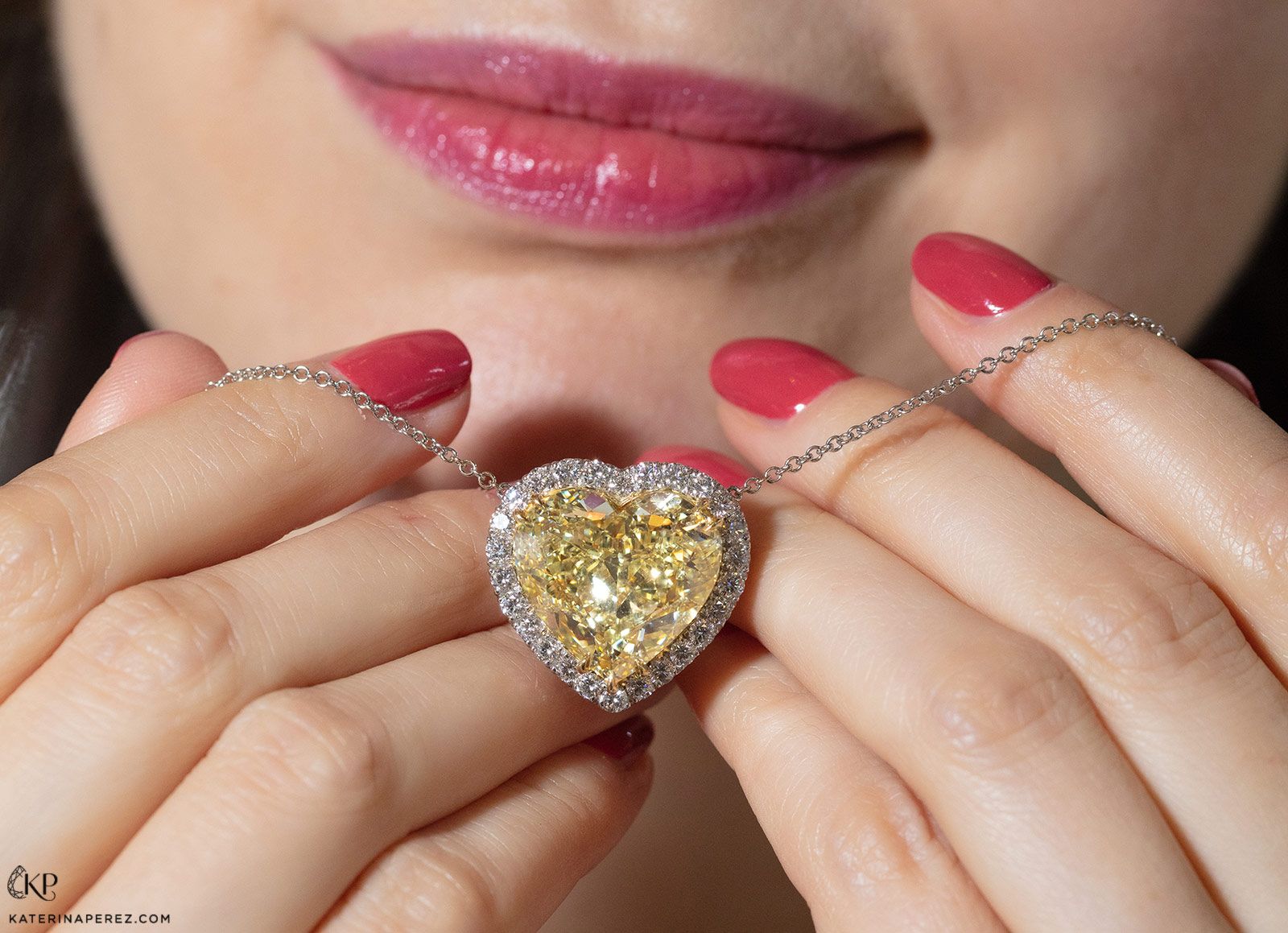 Norman Silverman 20-carat fancy yellow heart-shaped diamond pendant showcased at JCK Las Vegas 2022