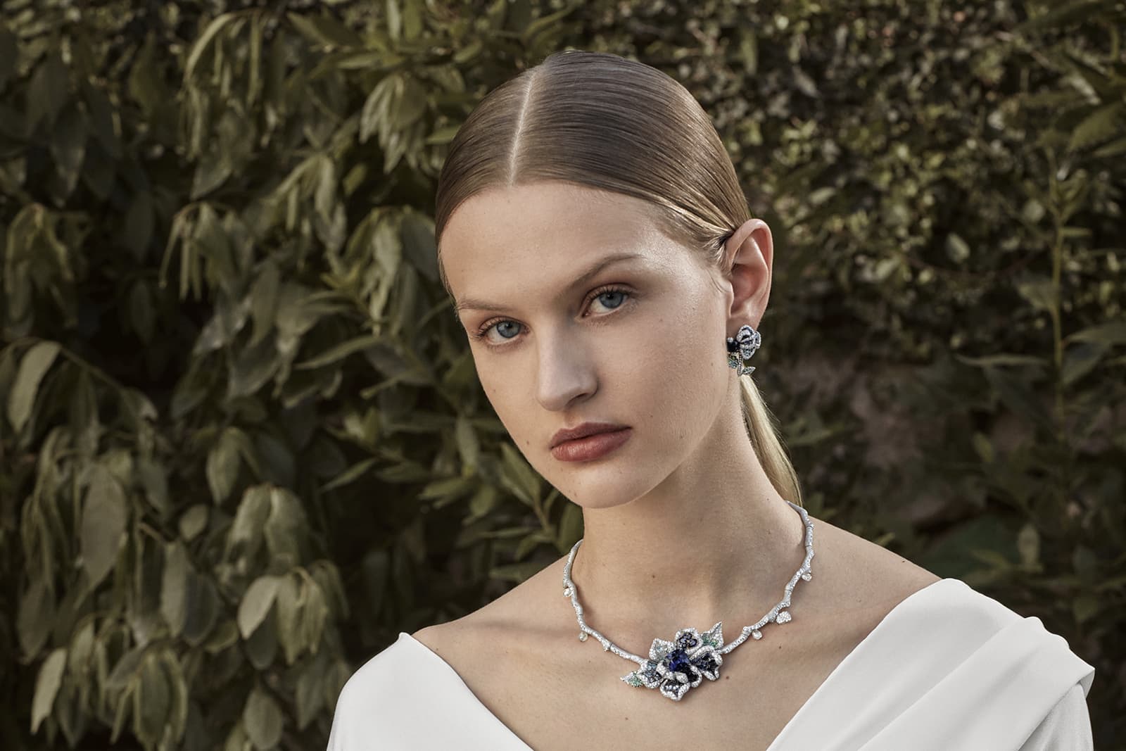 Floral inspired necklace and earrings from the new Dior Print High Jewellery collection