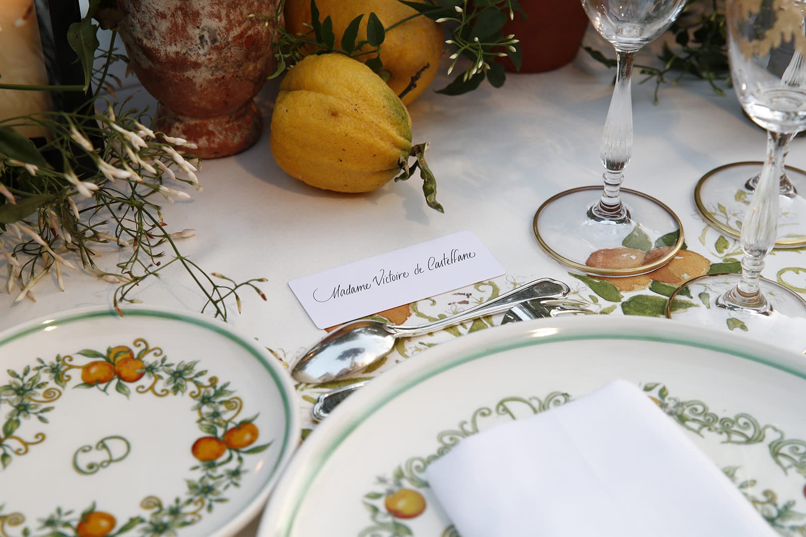 Victoire de Castellane's seat at a special dinner to celebrate the launch of the Dior Print High Jewellery collection