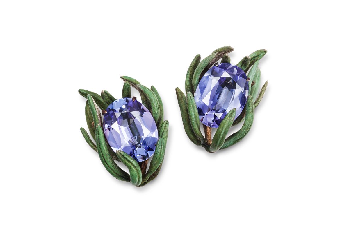 Hemmerle Infused Jewels Rosemary earrings in bronze, white gold and tanzanite