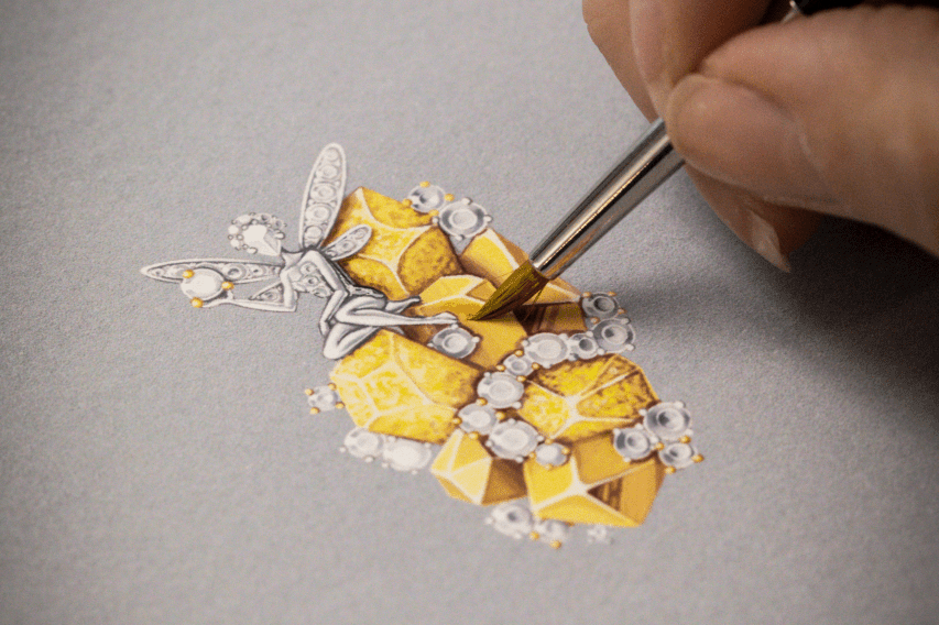 Van Cleef & Arpels yellow gold, white gold and diamond Fée Naïca clip from the Legend of Diamonds Chapter II High Jewellery collection