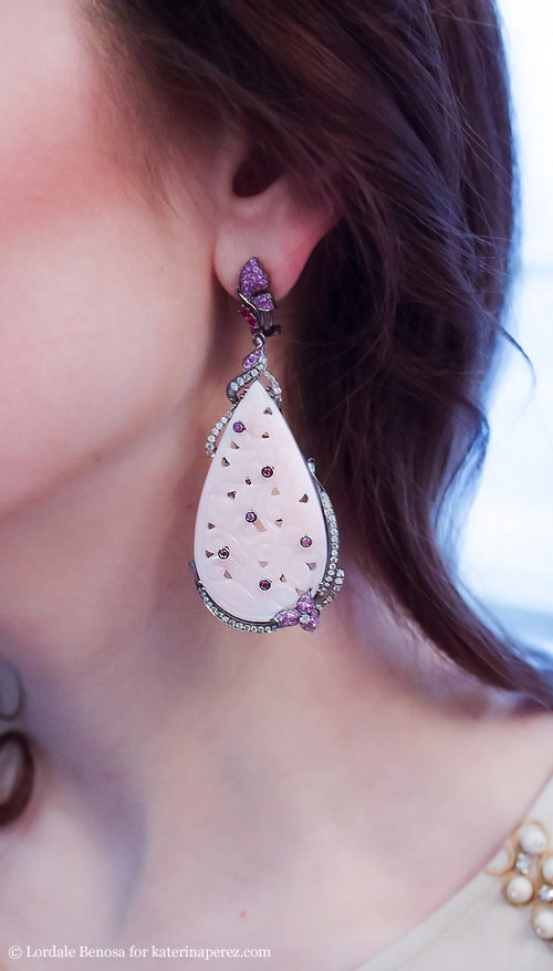 Bochic Hand Carved Pink Opal and Diamonds earrings