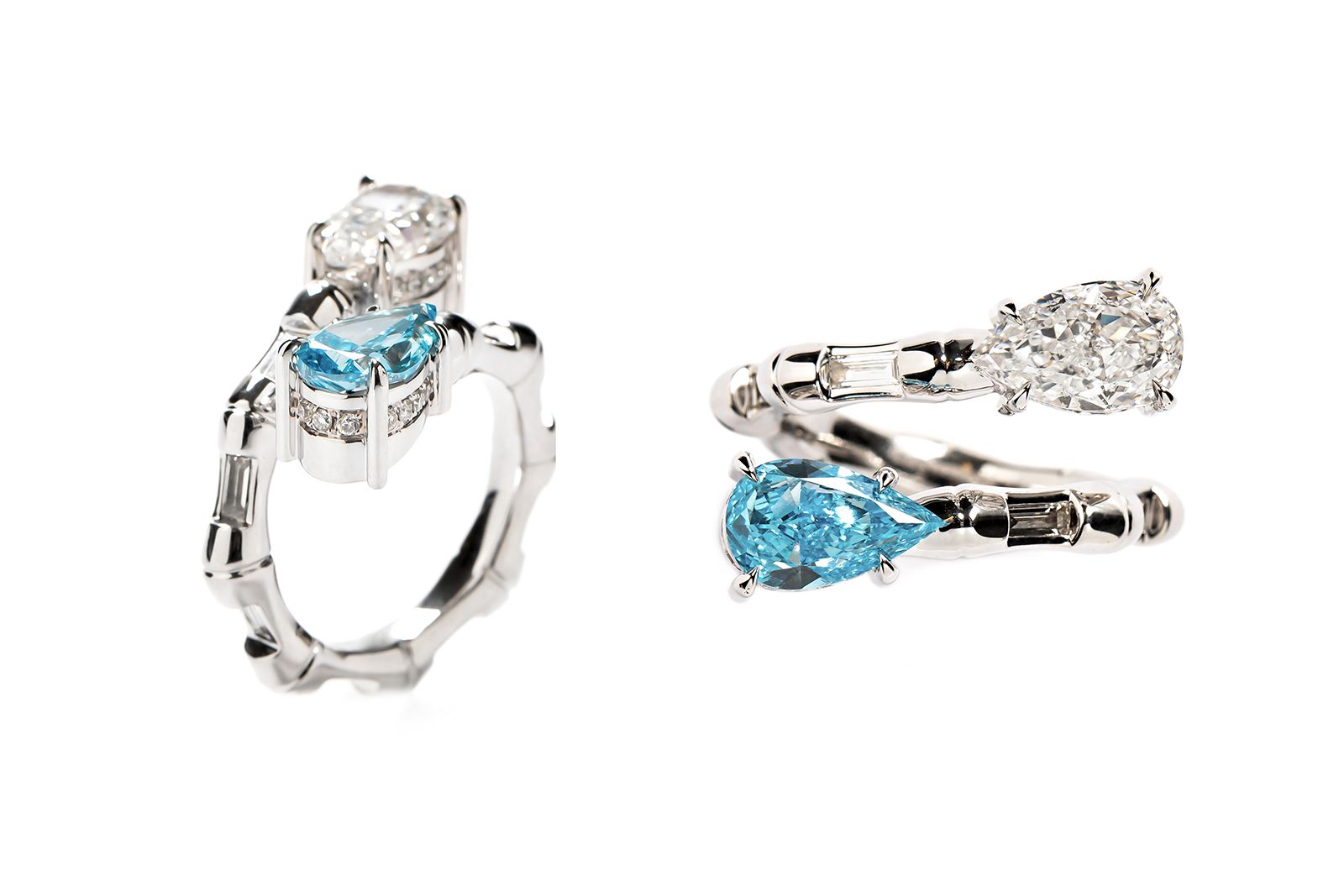 Ara Vartanian aquamarine, diamond and white gold Toi & Moi ring