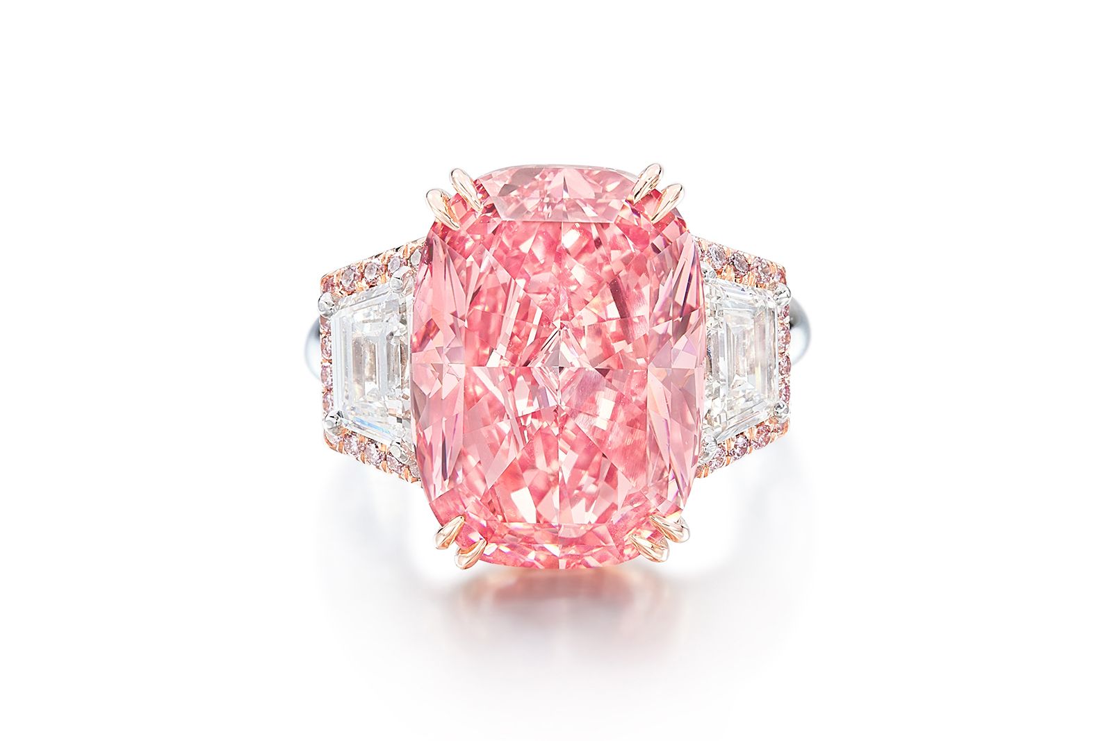 The Williamson Pink Star diamond set into a trilogy ring