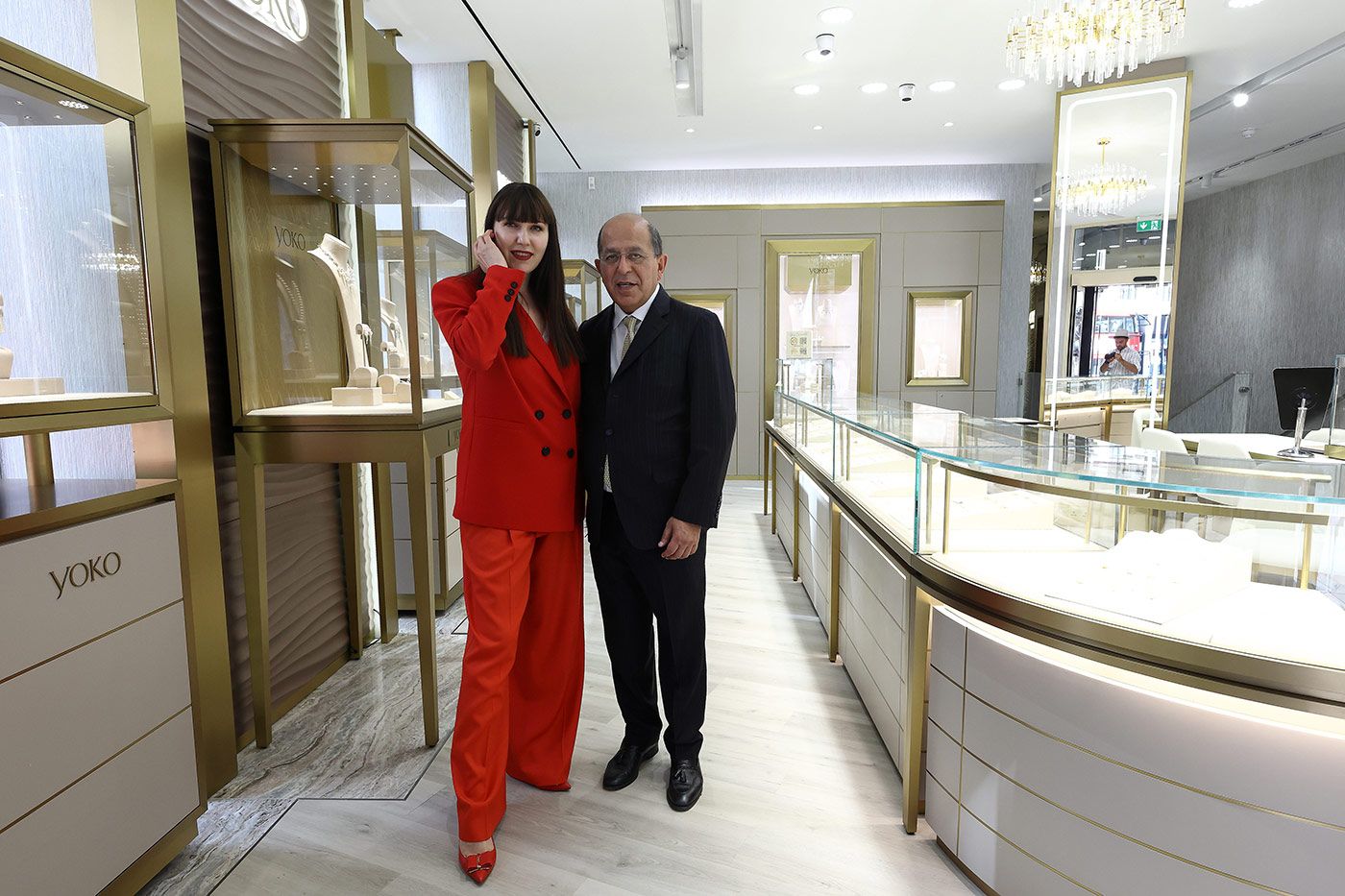 Katerina Perez with Michael Hakimian of Yoko London at the brand's new flagship boutique