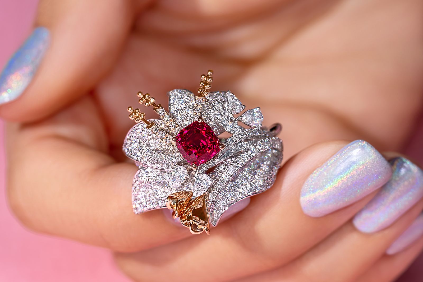 MADLY ruby and diamond floral ring