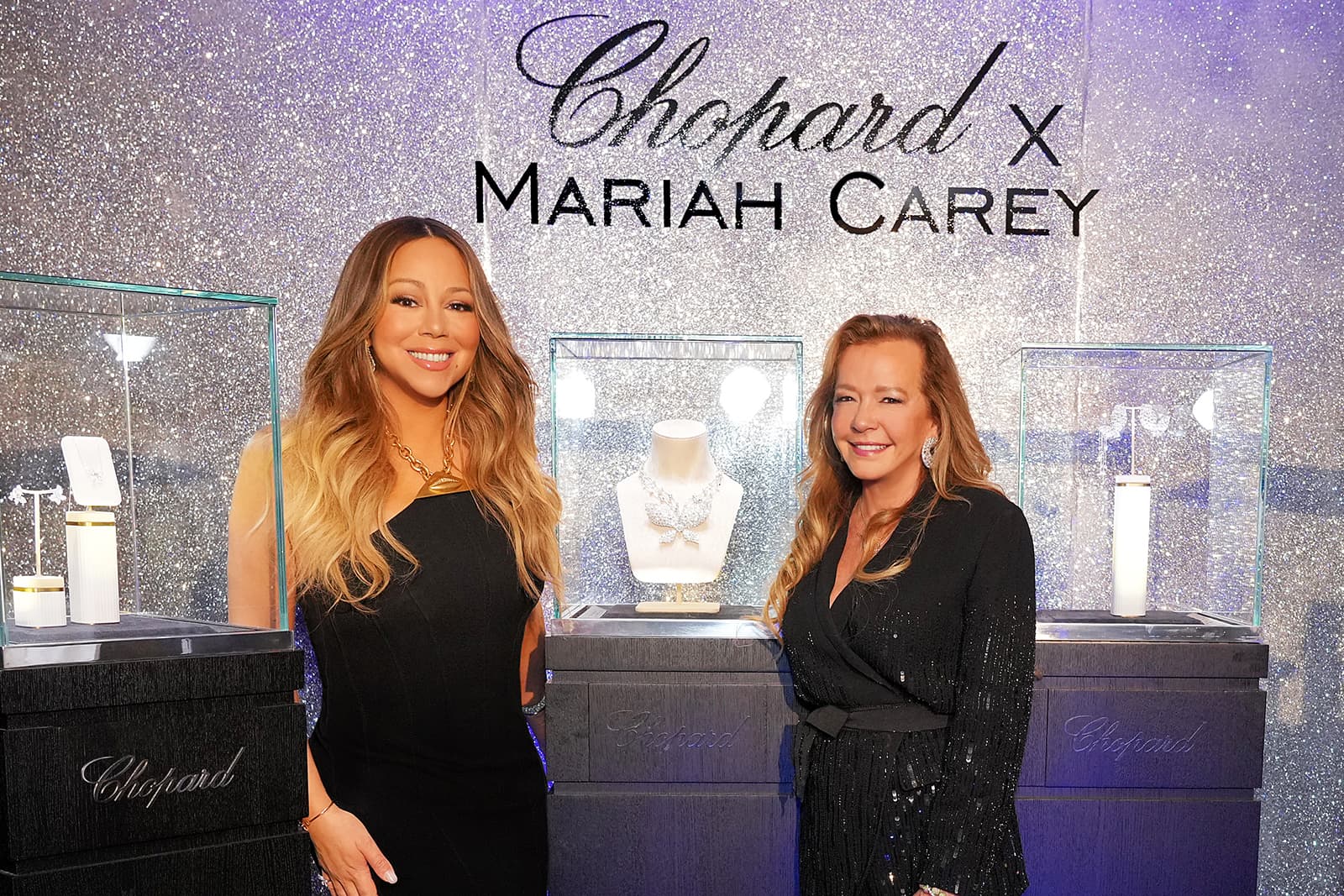 Artist Mariah Carey with Chopard Co-President and Artistic Director Caroline Scheufele at the preview event of the Chopard X Mariah Carey collection in New York City 