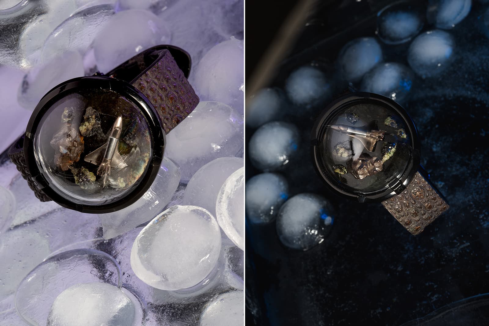 Qannati Objet d'Art Space Conquest Eternity Bracelet with meteorite pieces, diamond chips, labradorite, peridot and sapphire