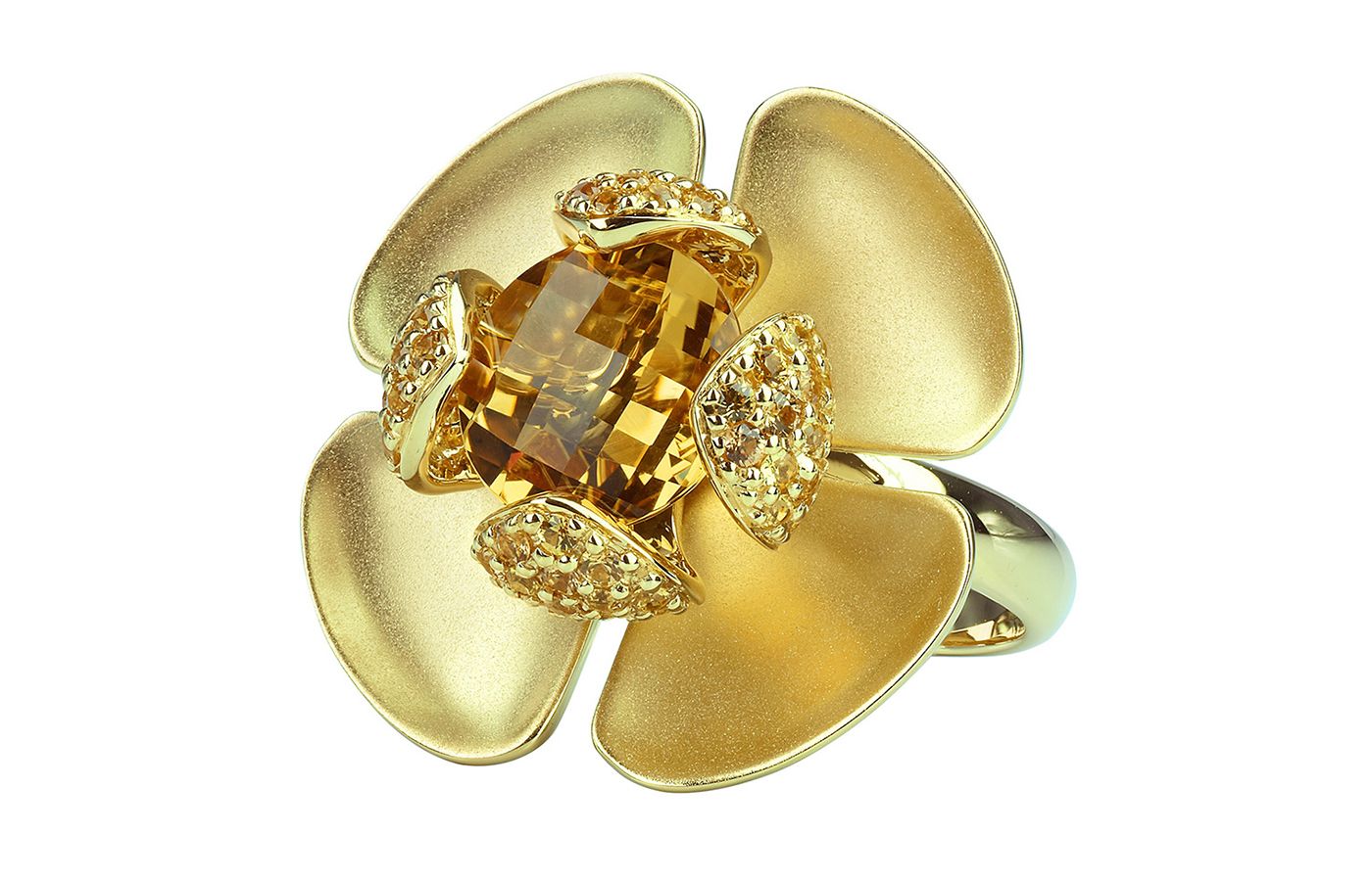 Isabelle Langlois Flora Lotus ring in yellow gold, citrine and diamond