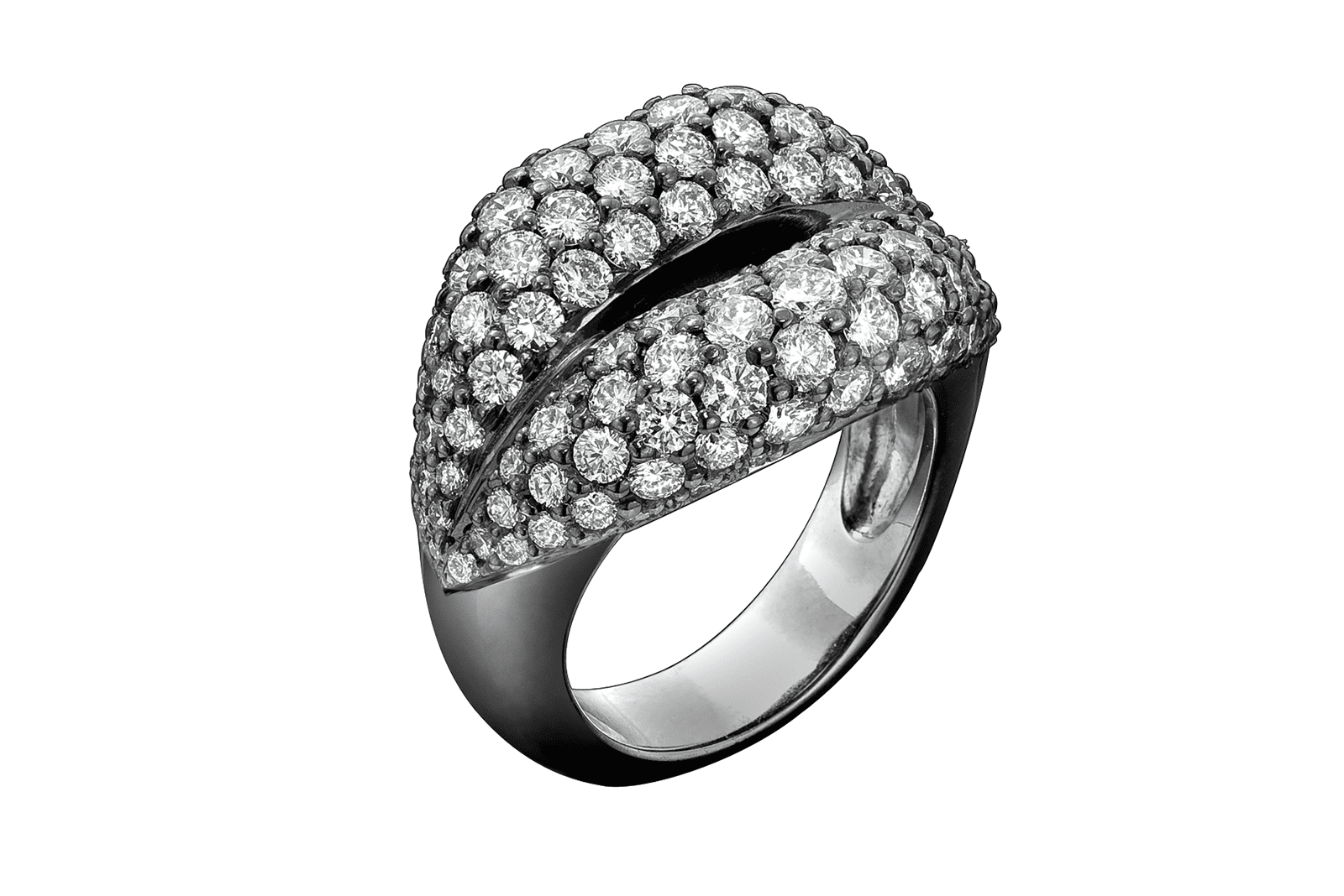 Hotlips Diamond Pave ring set with round brilliant cut diamonds in blackened 18kt white gold by Solange Azagury-Partridge