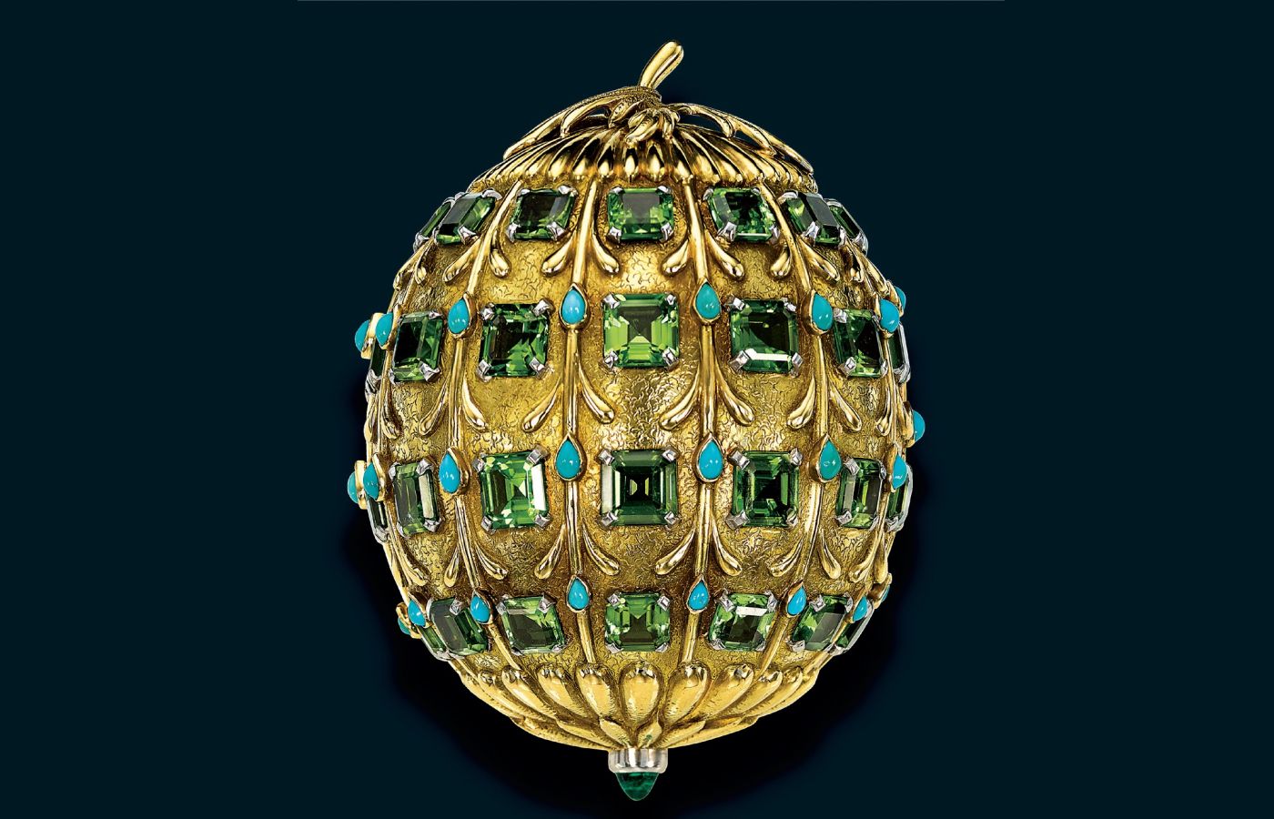 Jean Schlumberger Peridot, turquoise and gold powder case circa 1956 