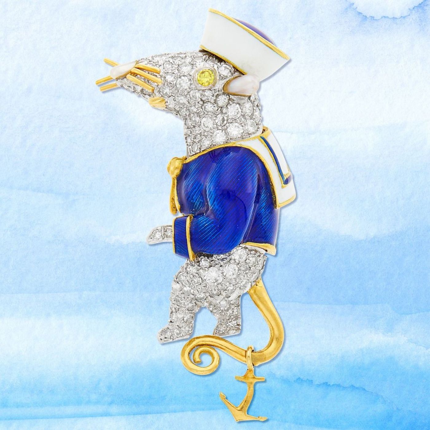 Donald Claflin brooch in gold, white gold, enamel and diamond