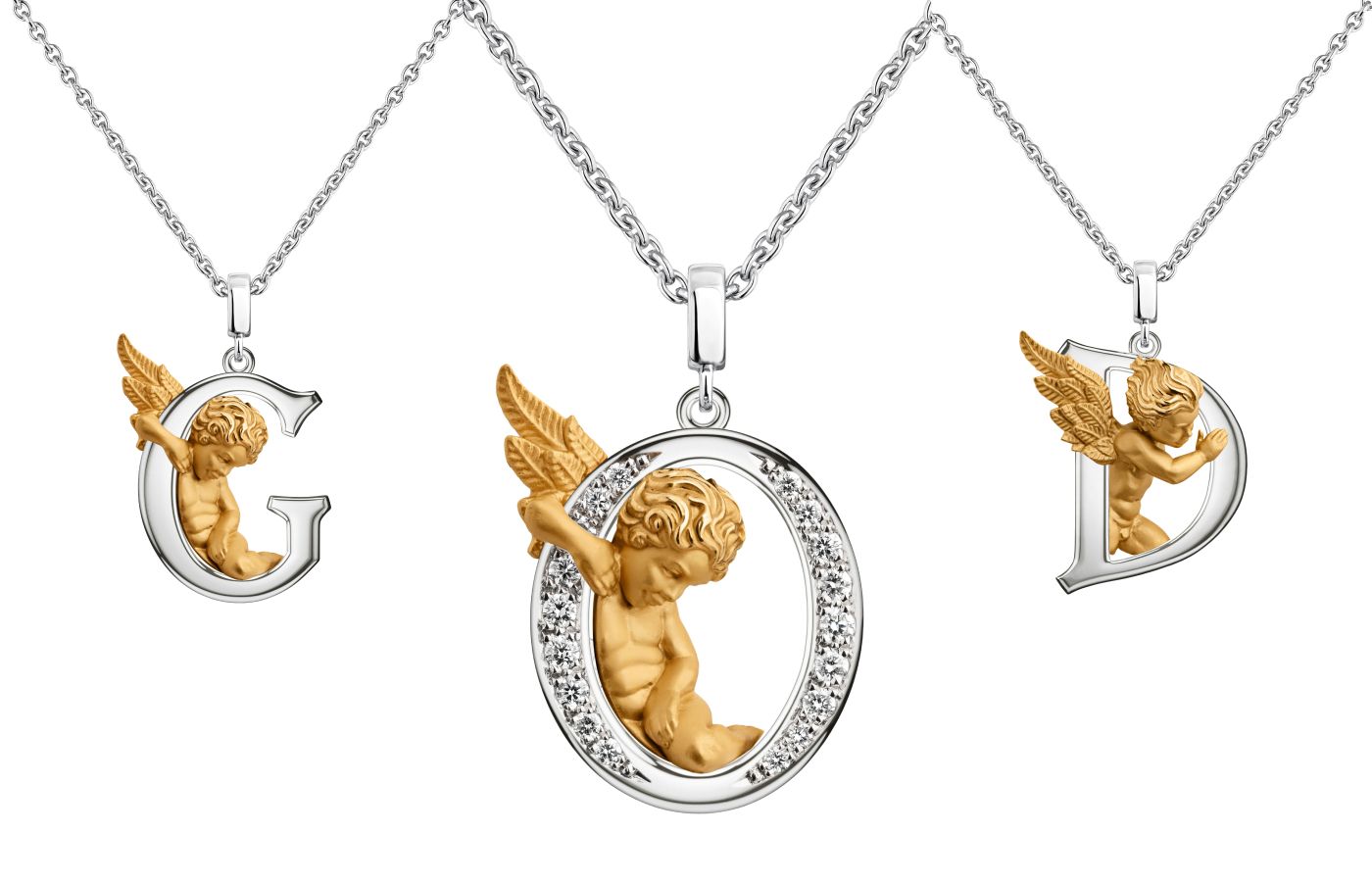 Carrera y Carrera My Angel pendants in gold, white gold and diamond