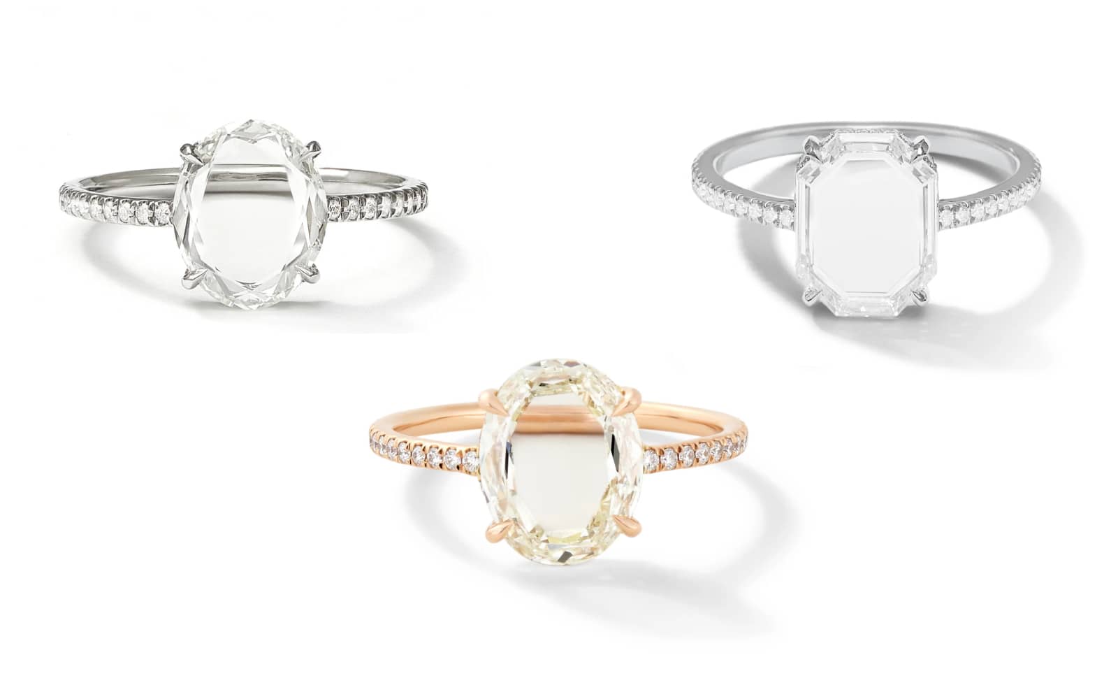 Selection of Eva Fehren gold and portrait-cut diamond rings